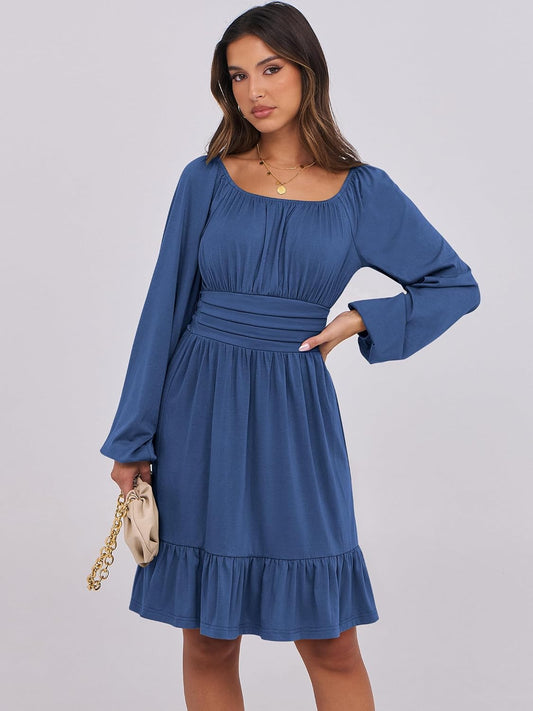 ANRABESS Women Long Lantern Sleeve Square Neck Fall Short Dress