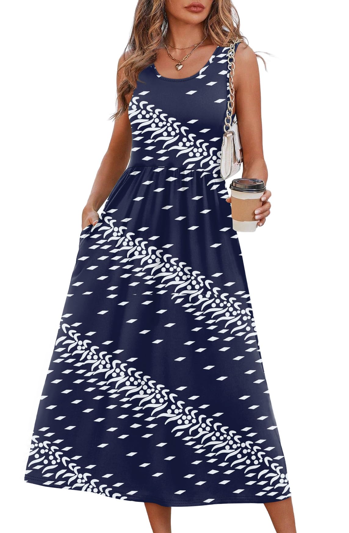 WIHOLL Summer Dresses for Women Flowy Casual Midi Dress Beach Vacation Sundresses with Pockets
