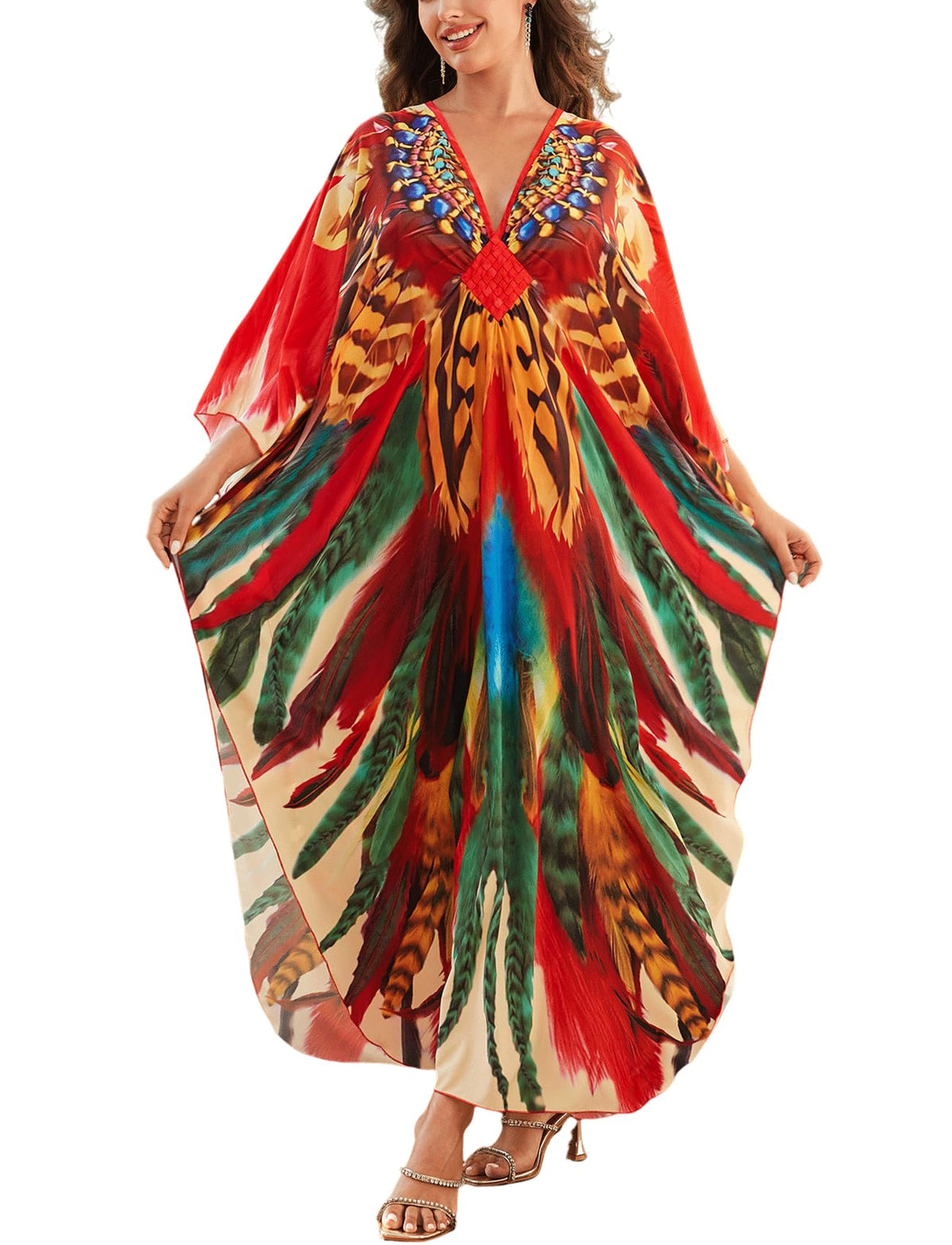 KECVOT Kaftan Dresses for Women Plus Size Batwing Sleeve Caftans Long Bathing Suit Cover Up Maxi Beach Dress Loungewear