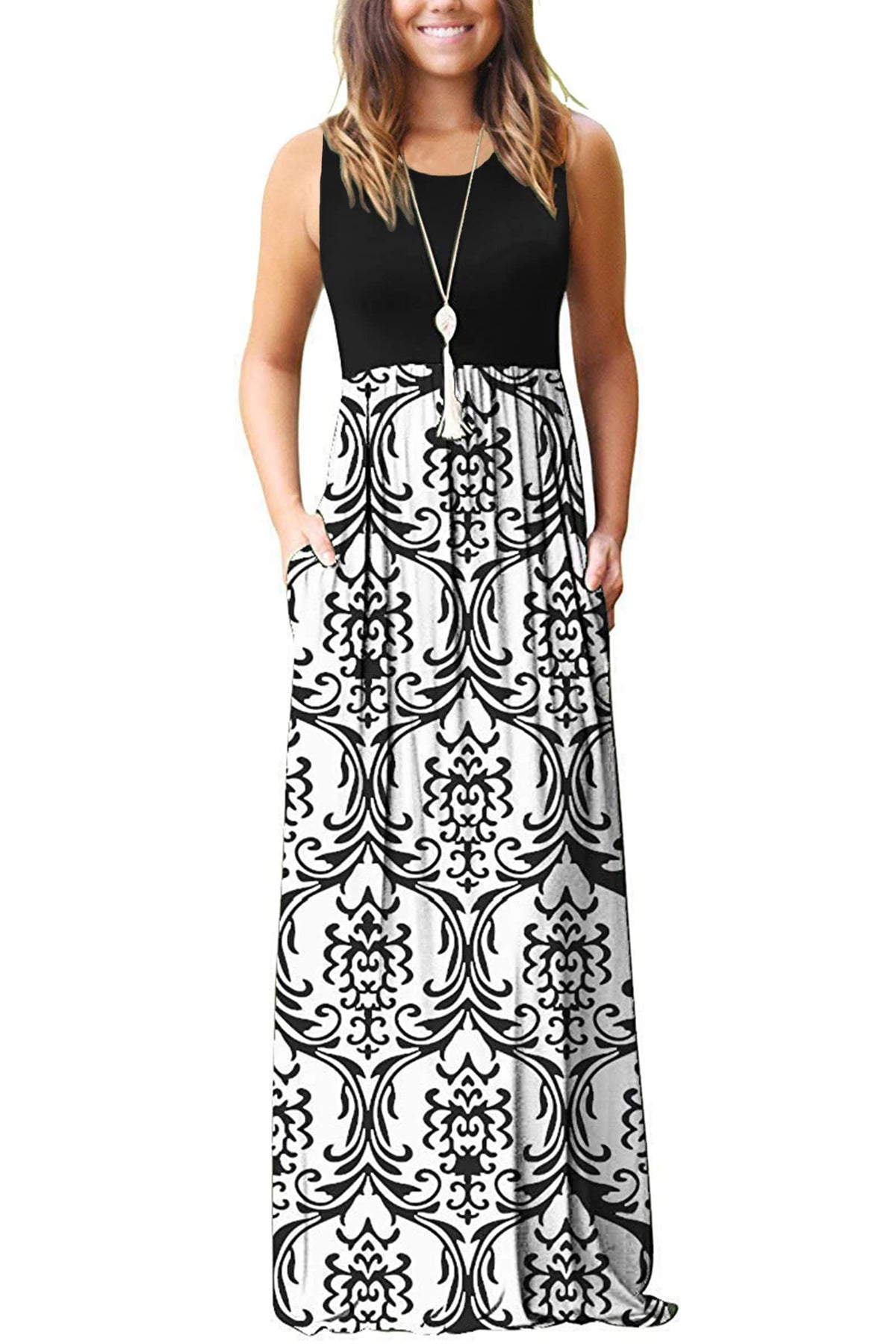 AUSELILY Women's Summer Sleeveless Loose Plain Casual Long Maxi Dresses
