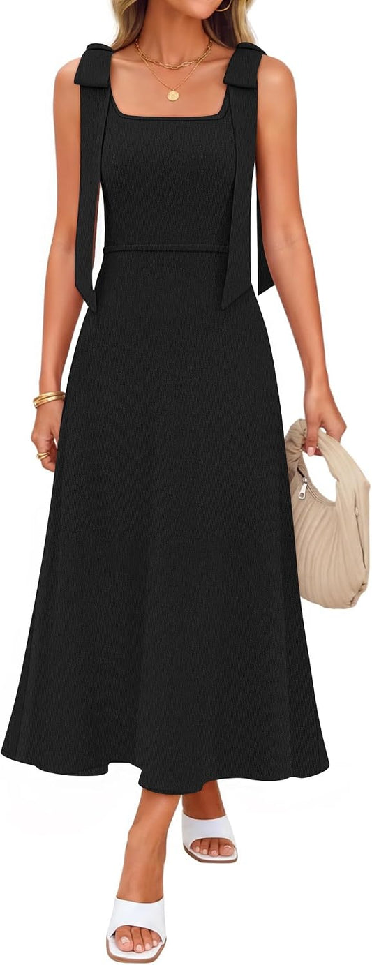 ZESICA Womens Summer Sleeveless Knitted Midi Sweater Dress