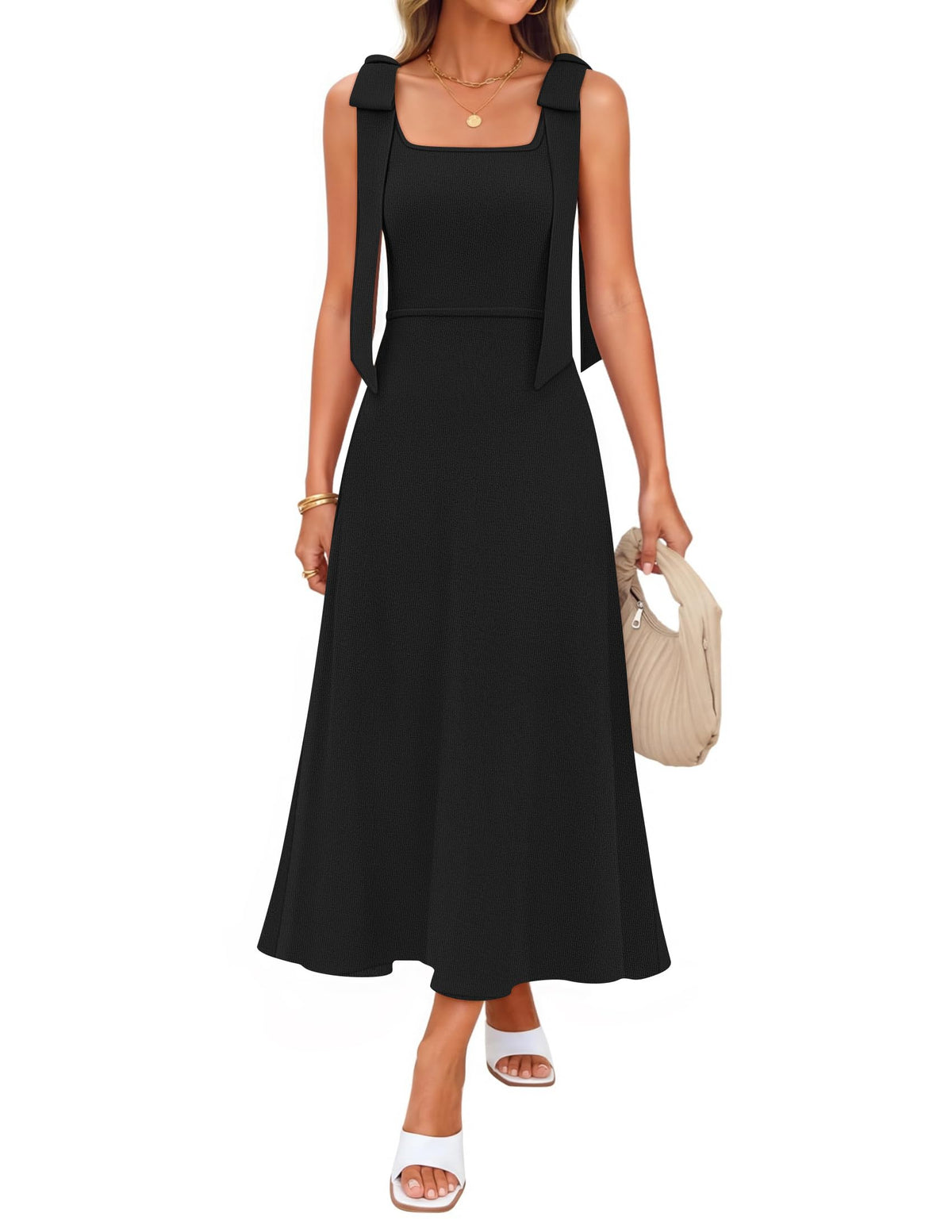 ZESICA Womens Summer Sleeveless Knitted Midi Sweater Dress