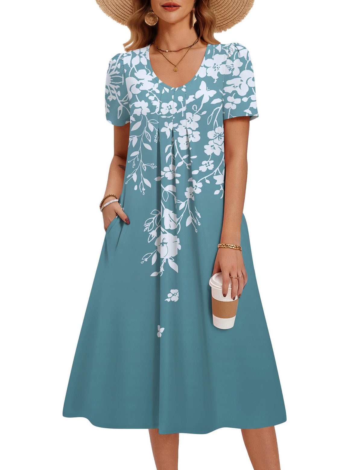 Zeagoo Summer Casual Dress for Womens Floral Midi Sundress with Pockets