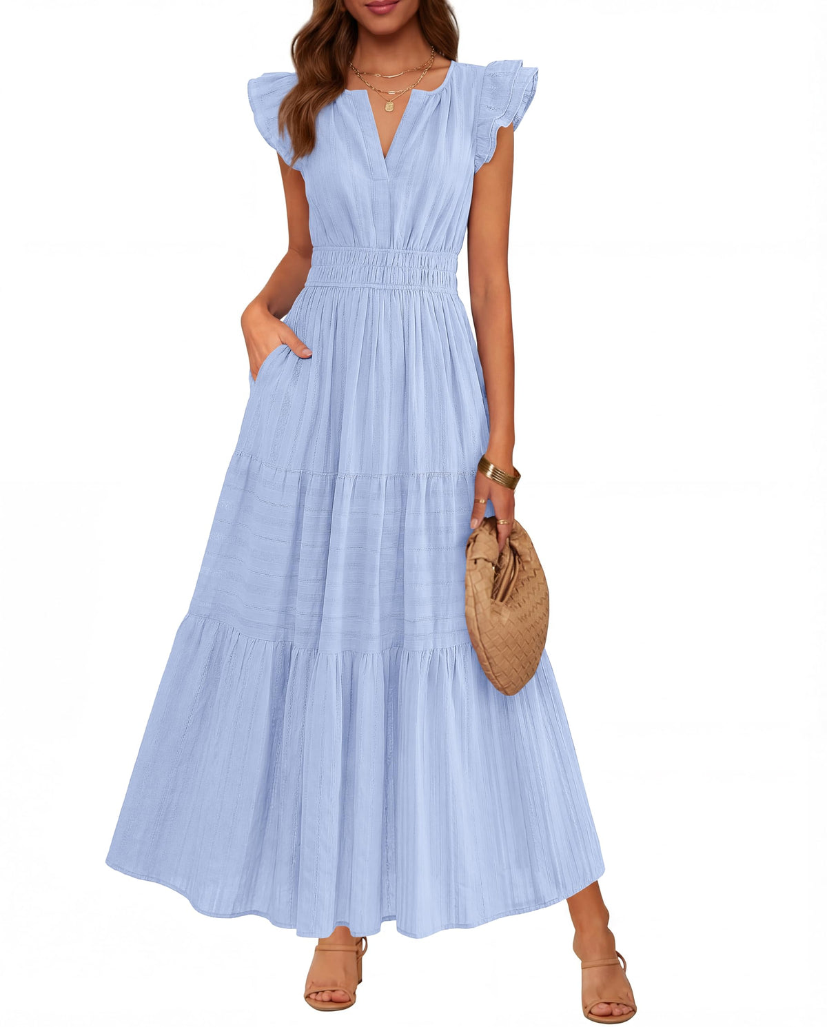 BTFBM Womens Summer Casual Ruffle Sleeve Maxi Dress