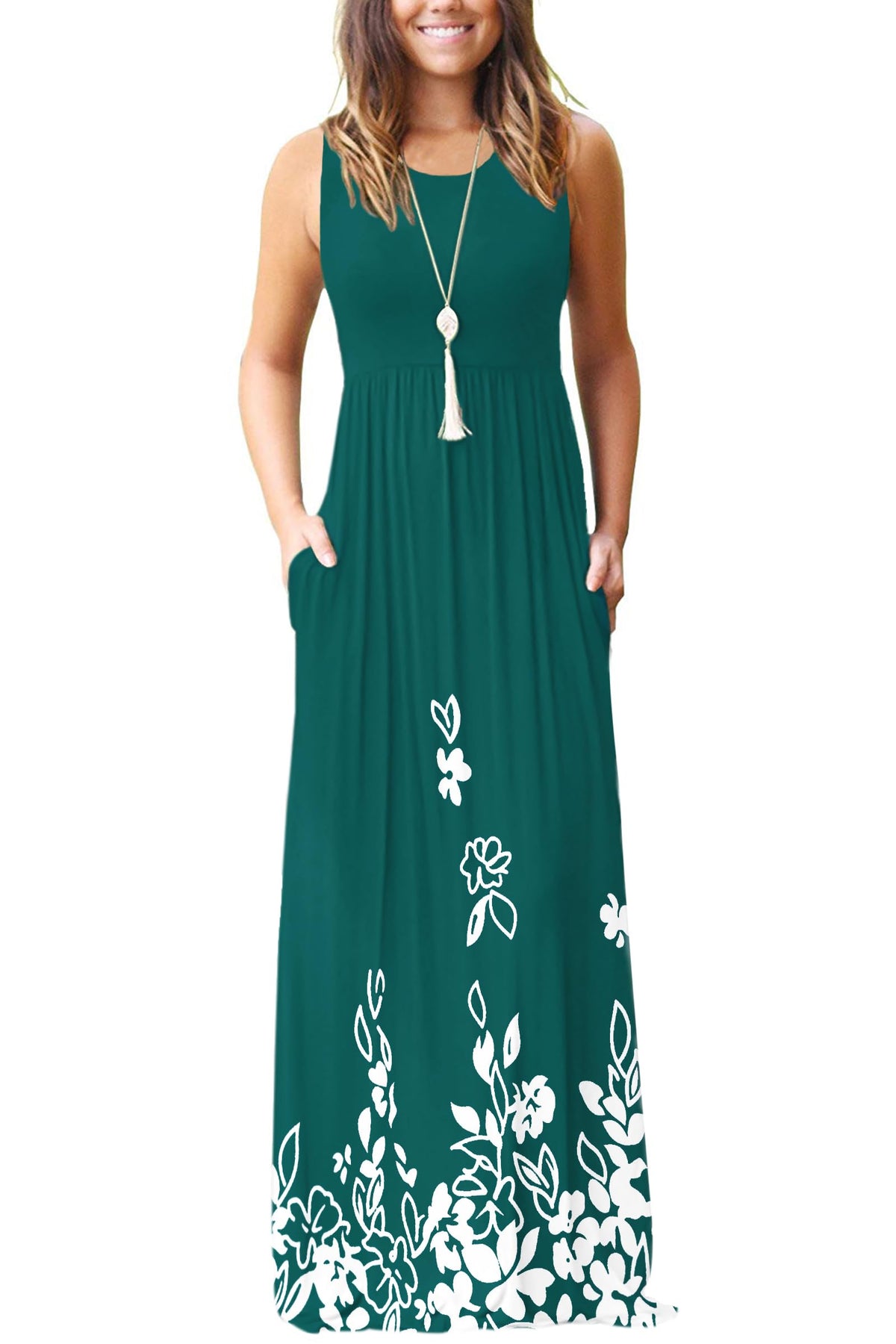 AUSELILY Women's Summer Sleeveless Loose Plain Casual Long Maxi Dresses