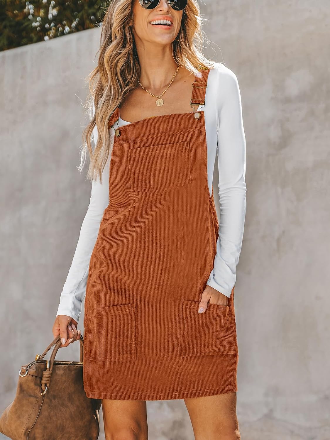 CUPSHE Women Corduroy Square Neck Wide Strap Fall Overall Mini Dress