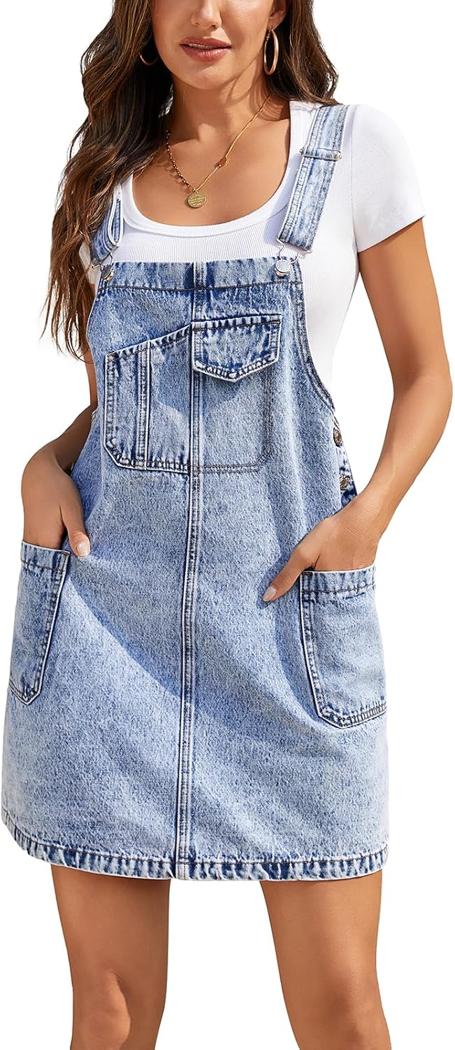 MISS MOLY Women's Denim Overall Dress Casual Loose Adjustable Straps Bib Overalls Jean Dress with Pockets