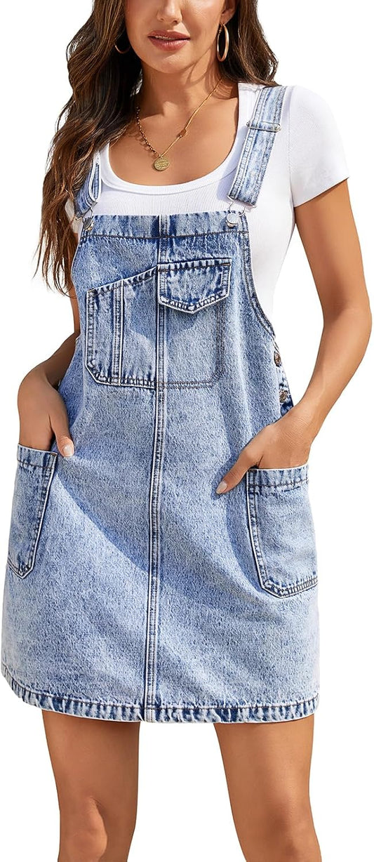 MISS MOLY Women's Denim Overall Dress Casual Loose Adjustable Straps Bib Overalls Jean Dress with Pockets