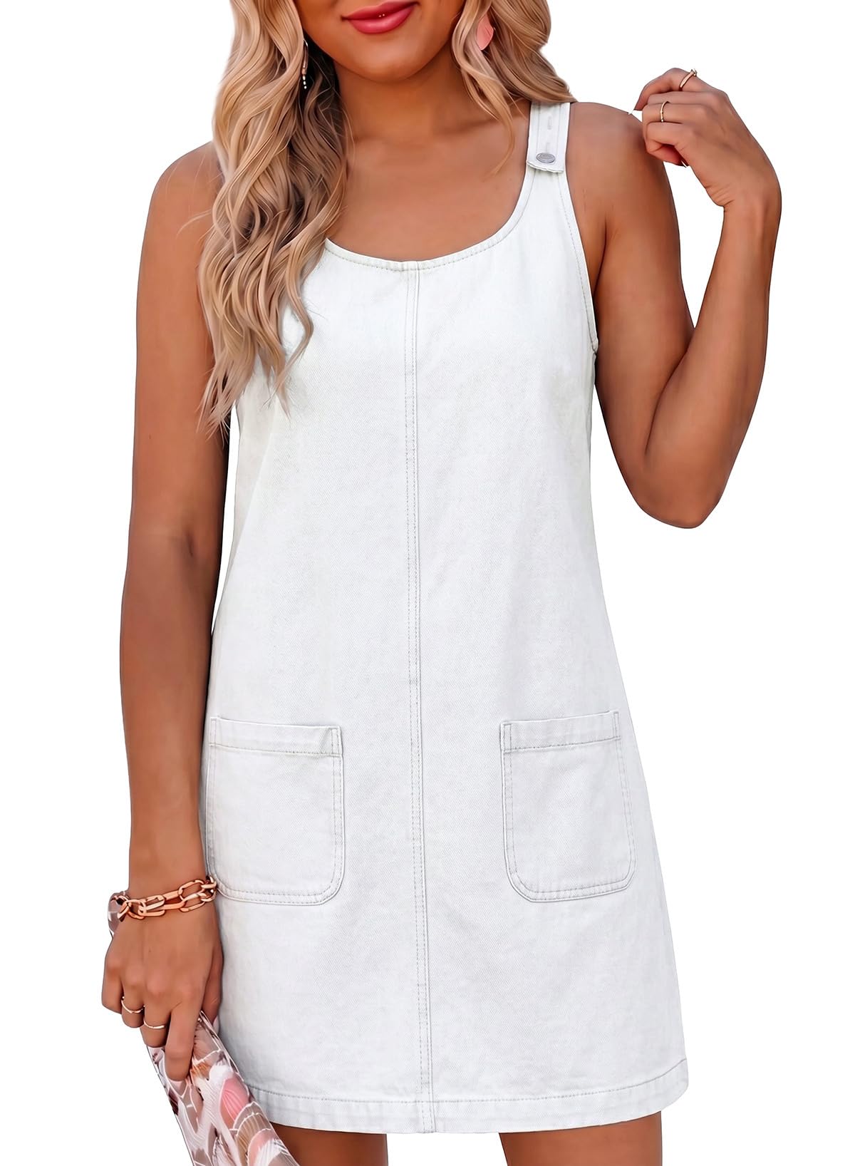 Dokotoo Womens Denim Dress Casual Sleeveless Babydoll Jean Overall Dress