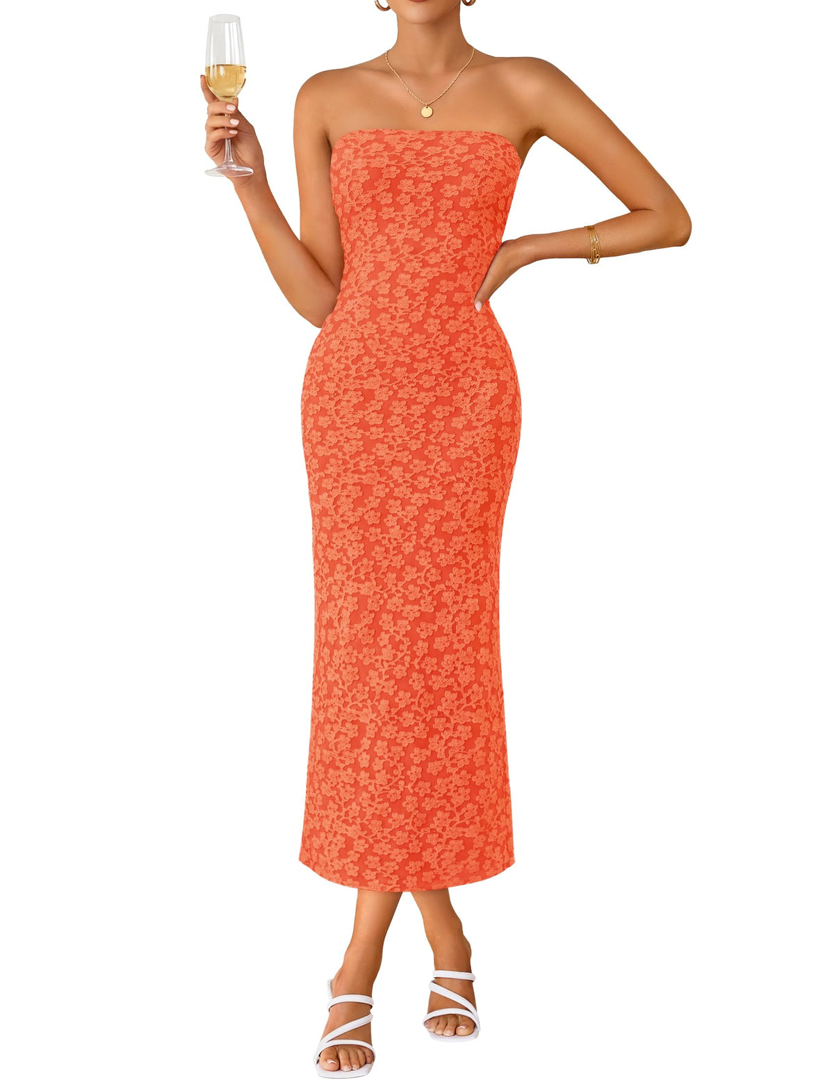 ZESICA Women's Floral Strapless Bodycon Weeding Guest Dress