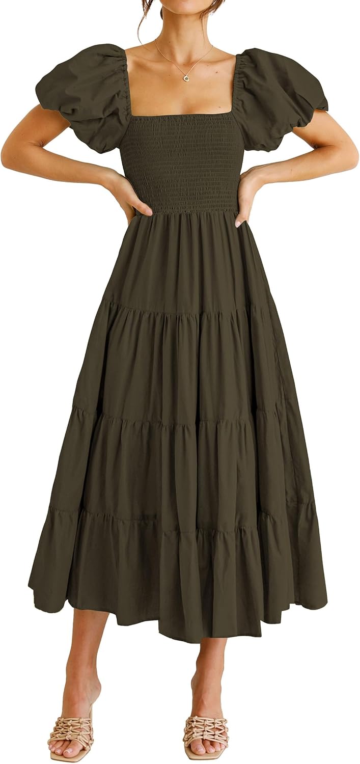 PRETTYGARDEN Women's Smocked Midi Wedding Guest Dress