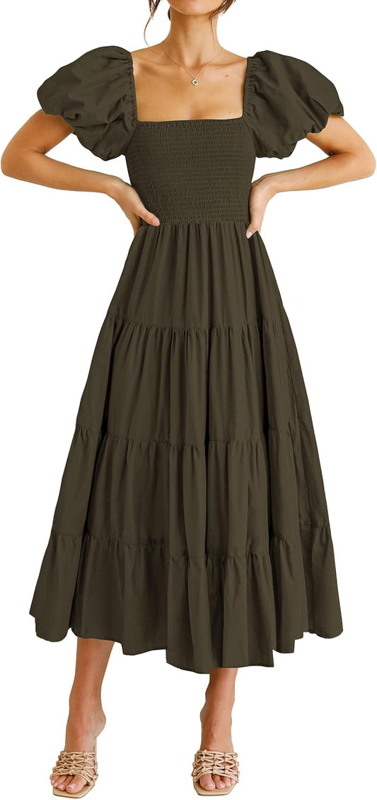 PRETTYGARDEN Women's Smocked Midi Wedding Guest Dress