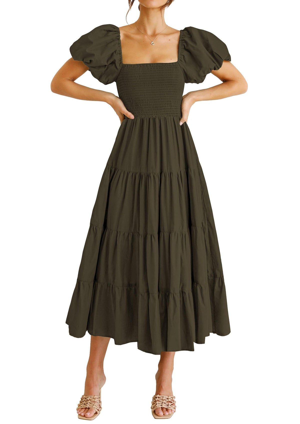 PRETTYGARDEN Women's Smocked Midi Wedding Guest Dress