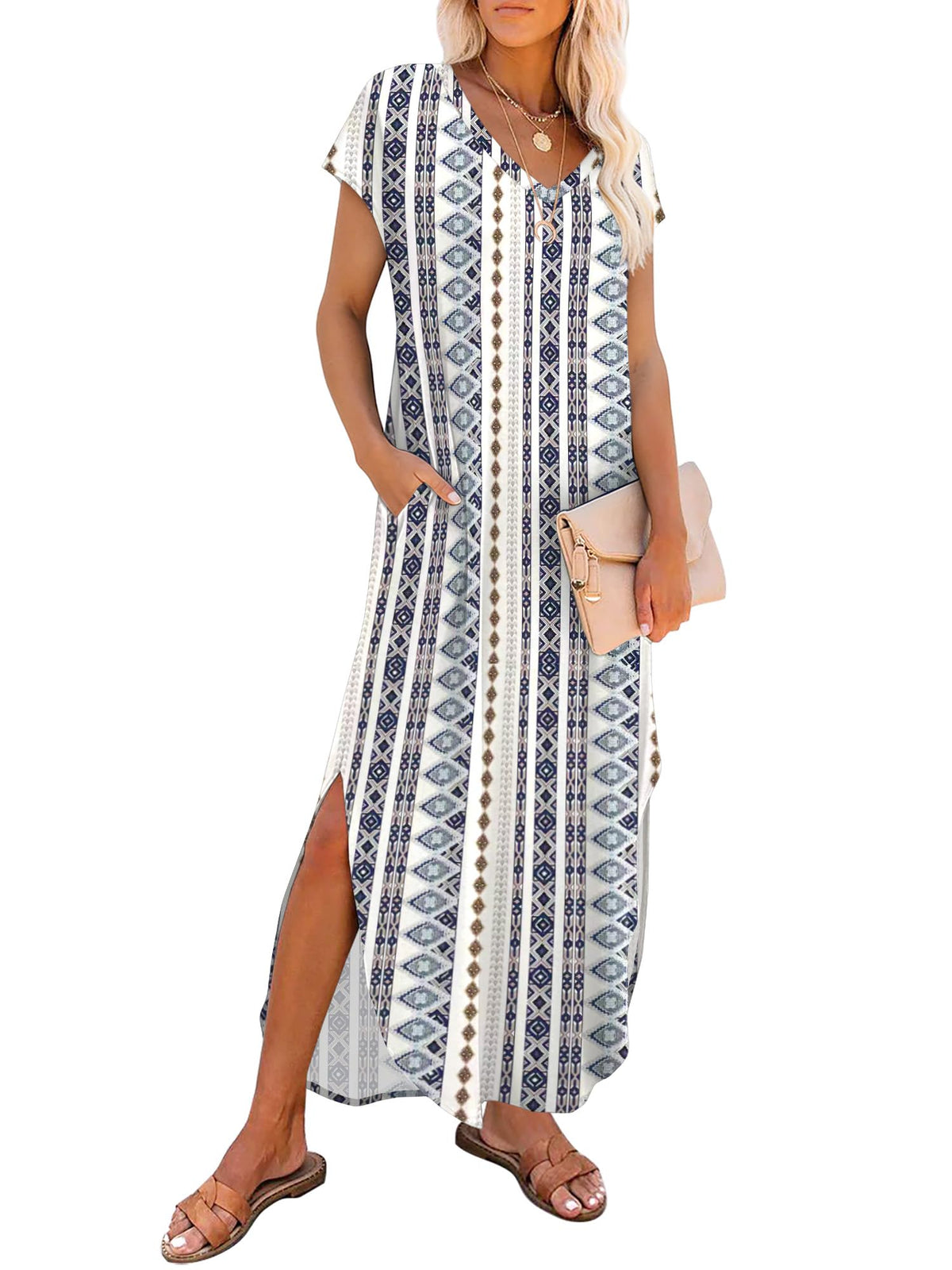 RUMIA Summer Maxi Dresses for Women Cap Sleeve Long Sundress with Pockets