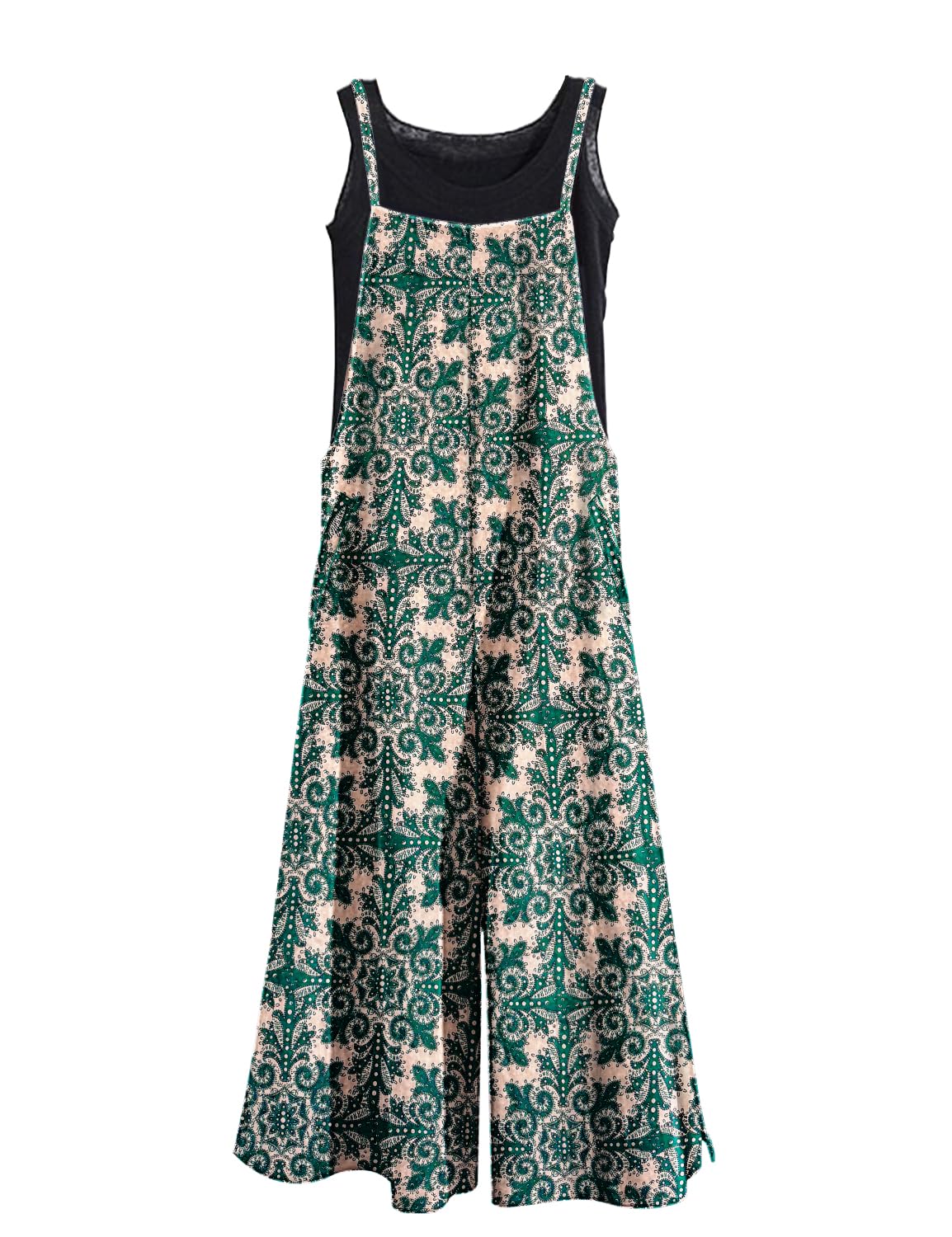 YESNO Women Casual Loose Long Bib Pants Wide Leg Jumpsuits Baggy Cotton Rompers Overalls with Pockets PZZTYP2