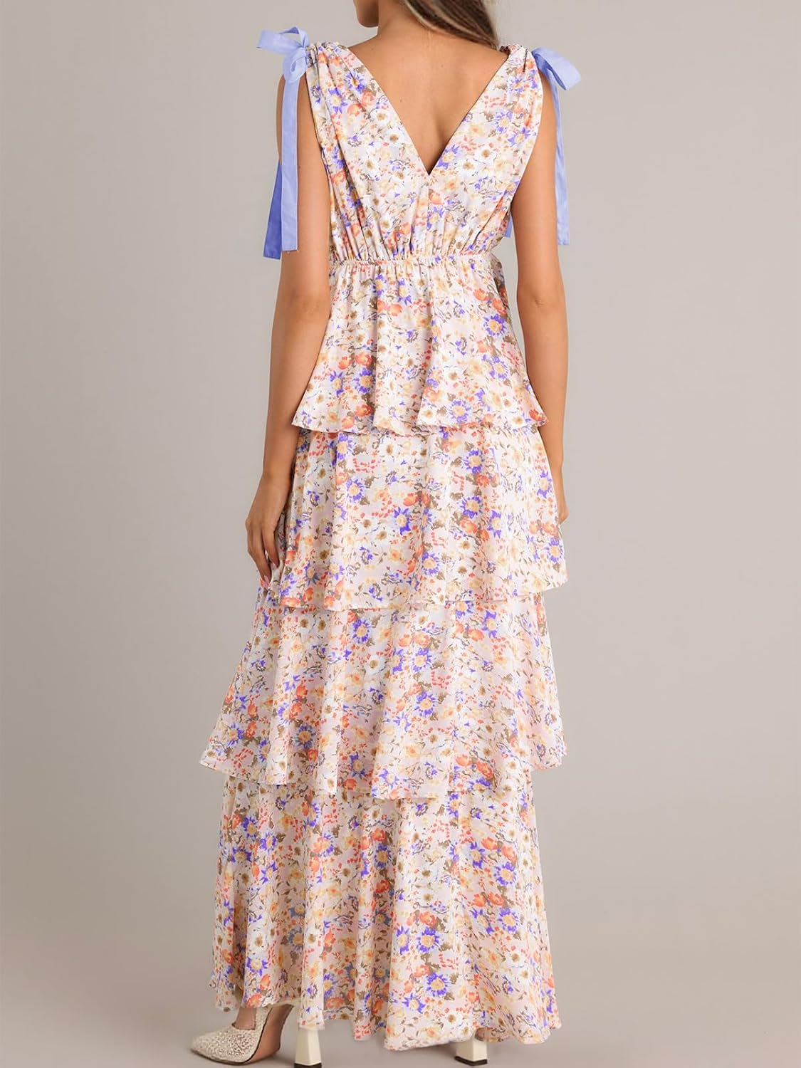 Wenrine Womens Elegant Wedding Guest Dress Floral Ruffle Maxi Dresses