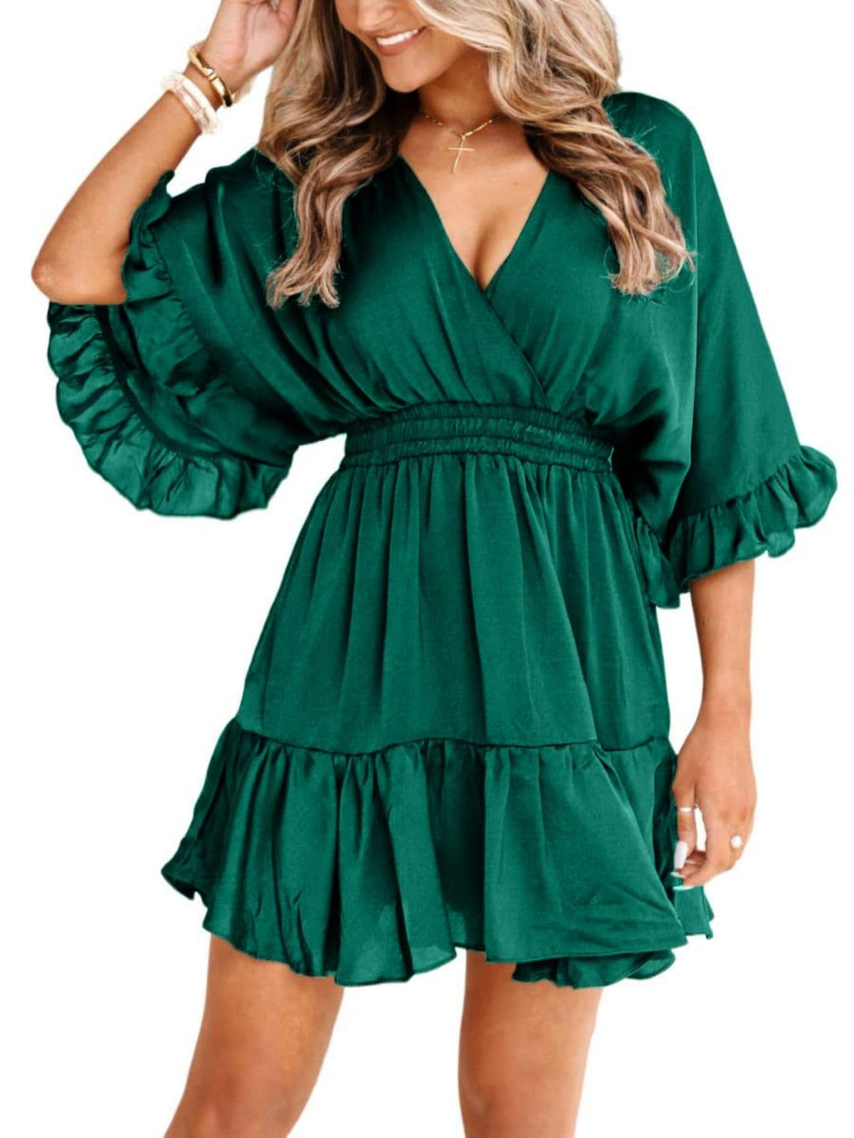 Aoysky Womens V Neck Casual Dresses Summer Cute Mini Short Western Dress