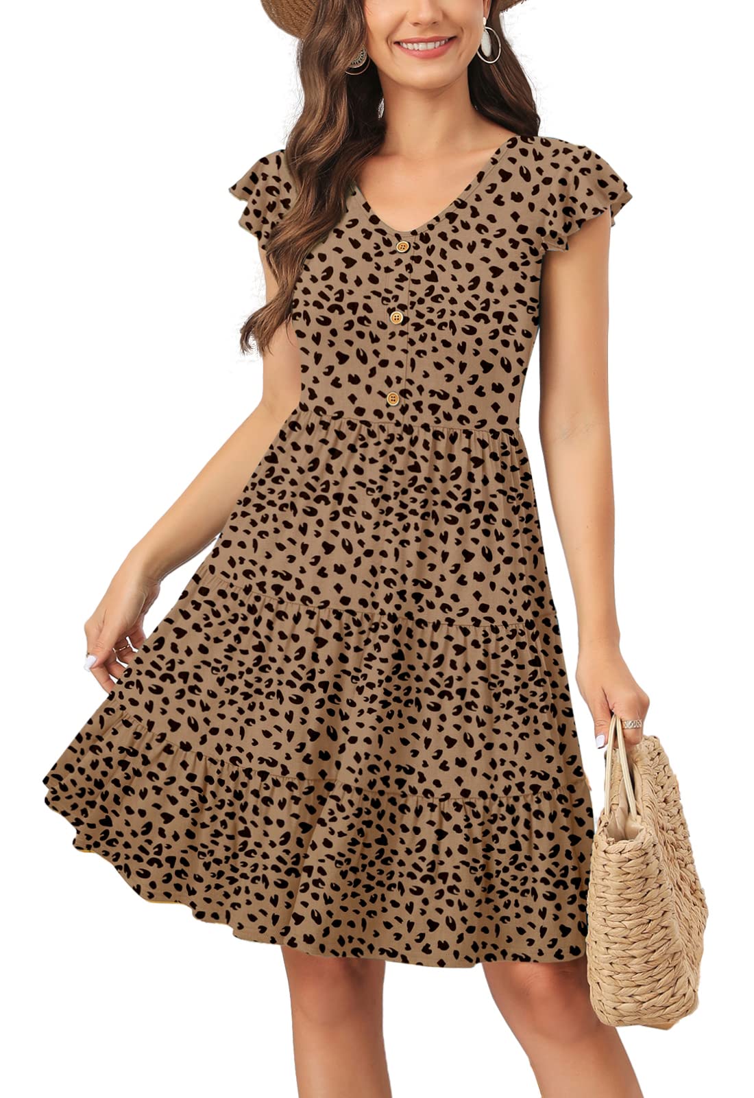 Lamilus Summer Dresses for Women 2026 Ruffle Sleeve V Neck Non-See Through Tiered Babydoll Mini Dress Graduation Beach
