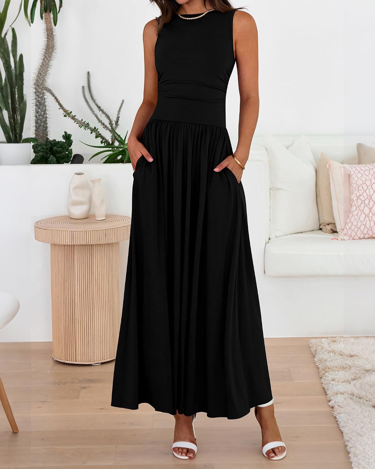 BTFBM Summer Maxi Dresses for Women Sleeveless Casual Dress