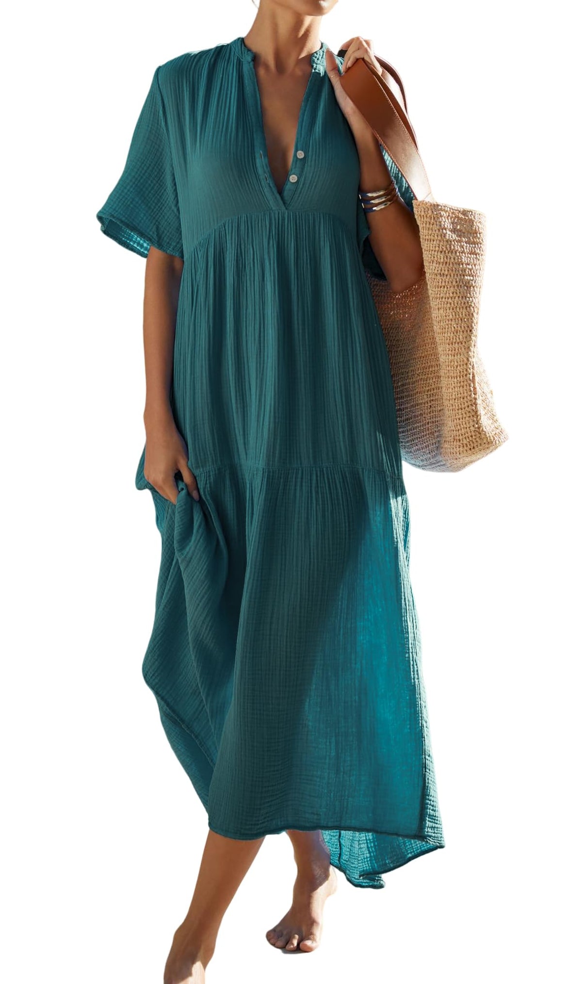 R.Vivimos Womens Summer Cotton Casual Flowy Maxi Dress