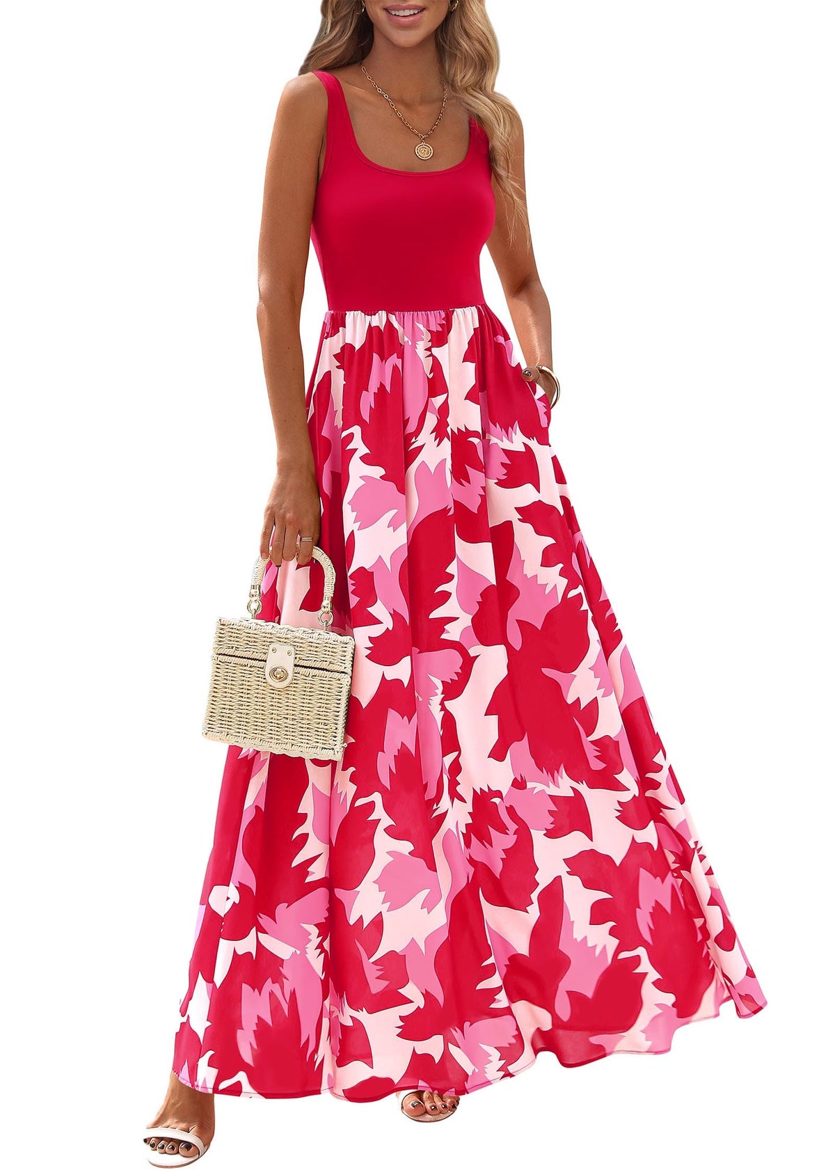 KIRUNDO Women's Summer Maxi Dress Boho Floral Long Sundress