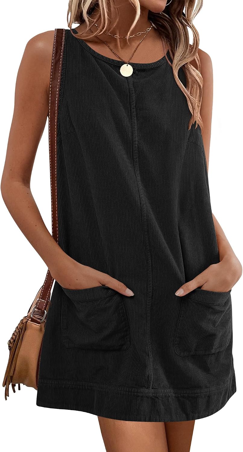 Caracilia Womens Corduroy Sleeveless Overall Mini Dress
