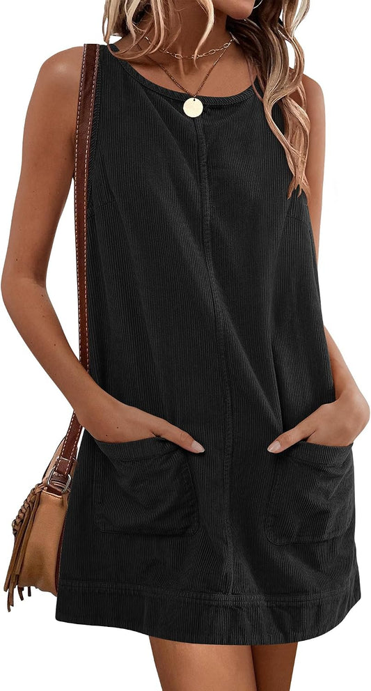 Caracilia Womens Corduroy Sleeveless Overall Mini Dress