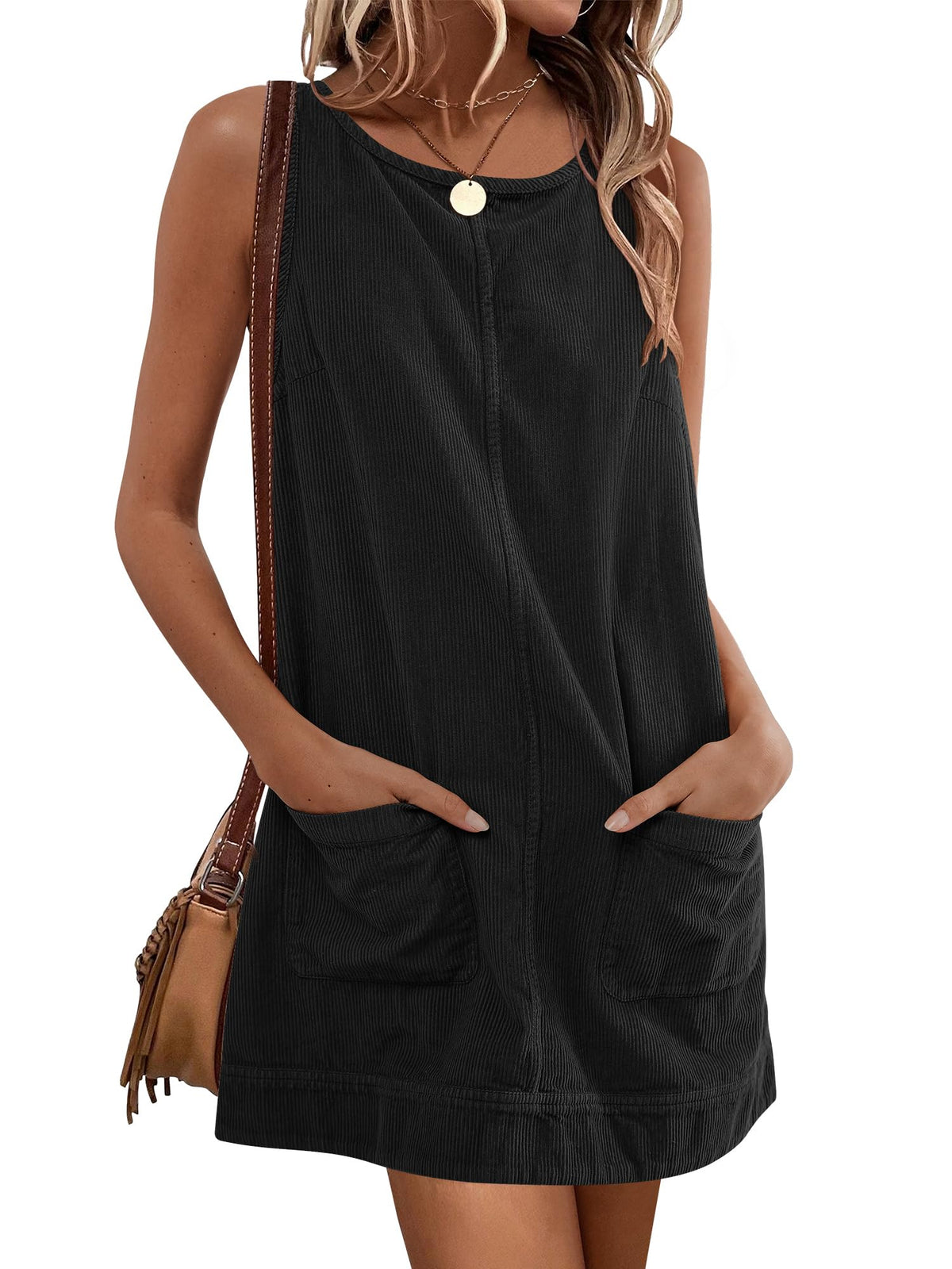 Caracilia Womens Corduroy Sleeveless Overall Mini Dress