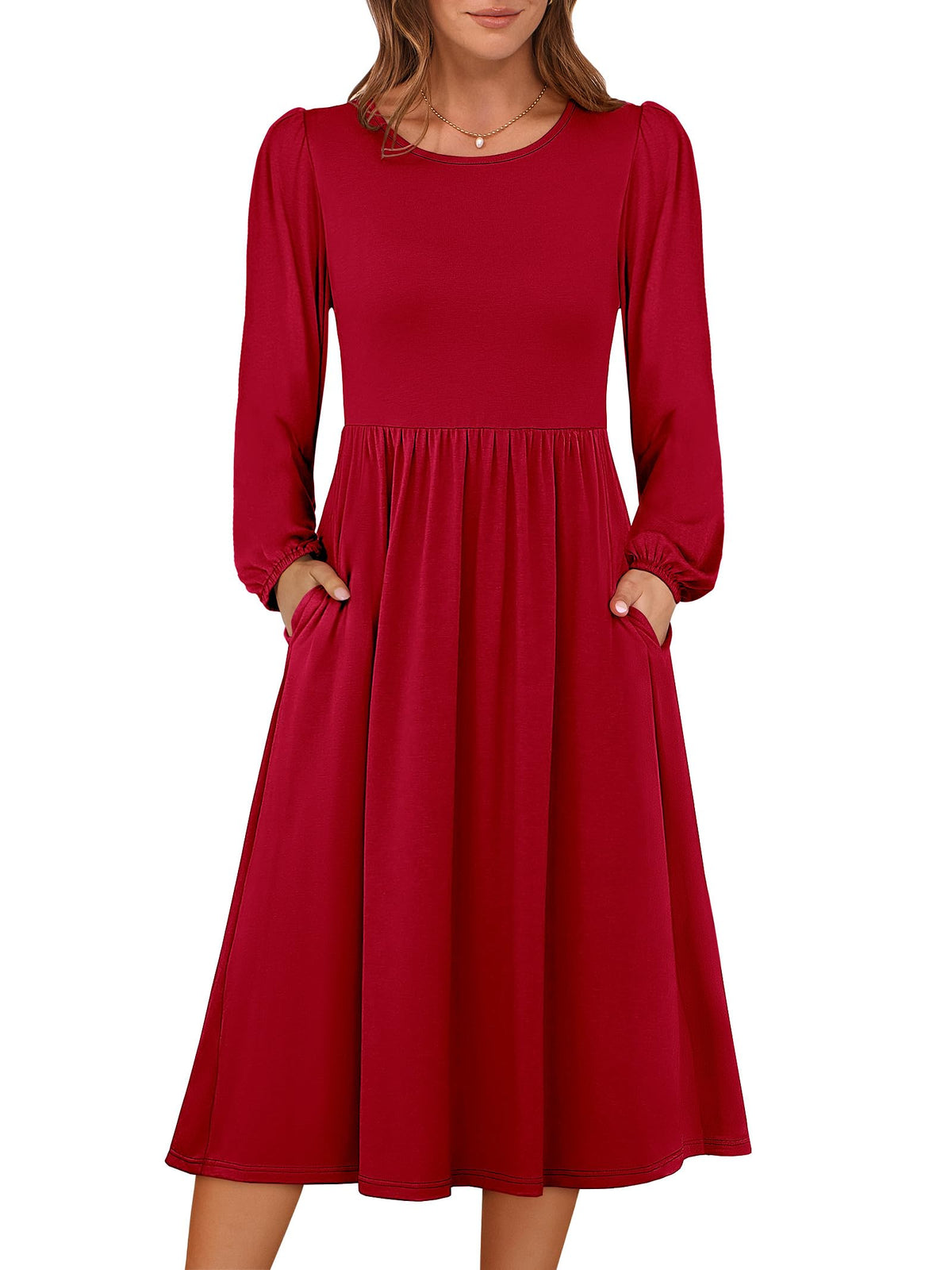 ANRABESS Women Long Sleeve Casual Fall Midi Dress Lightweight with Pockets