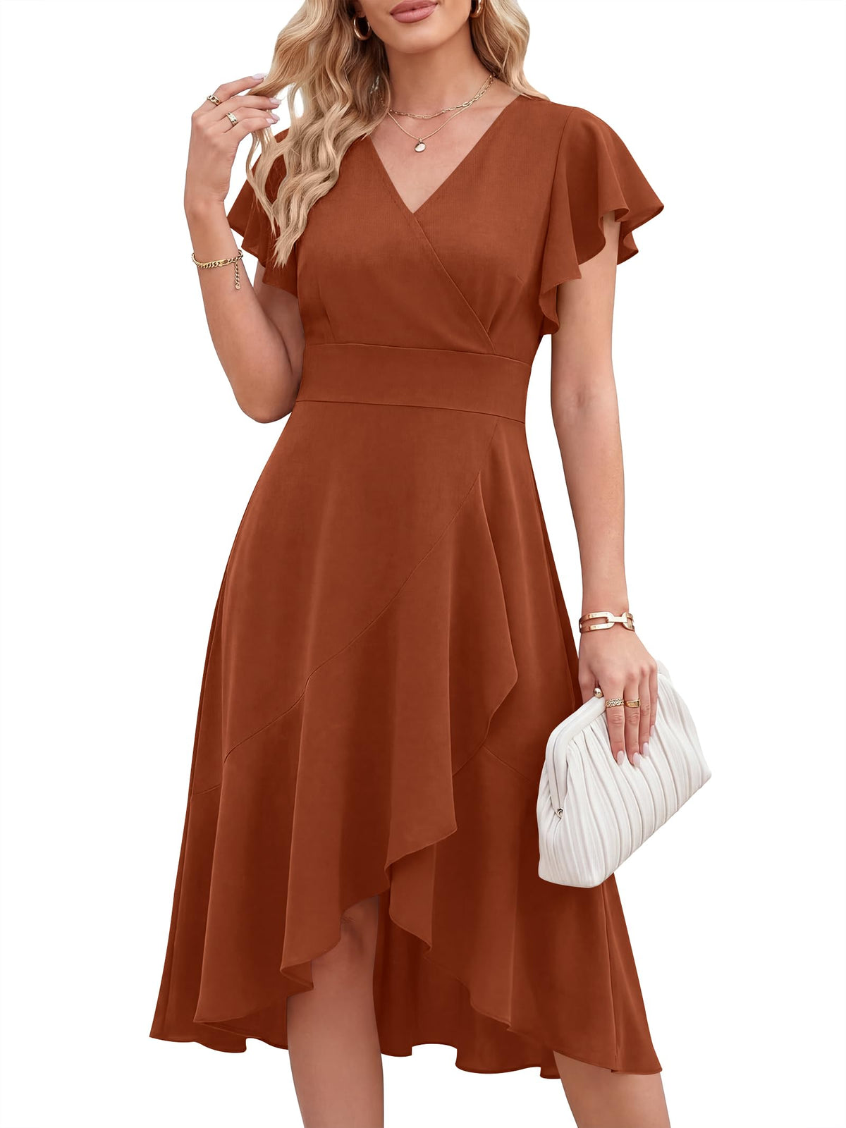 ANRABESS Womens Cocktail Dress Semi Formal Wedding Guest Wrap Midi Dresses Summer Western A Line High Low Ruffled Dress
