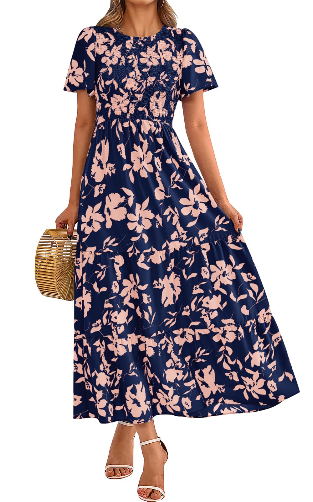 PRETTYGARDEN Women's 2026 Summer Casual Flutter Sleeve Floral Maxi Dress