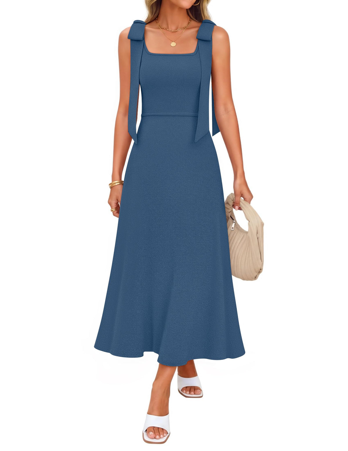 ZESICA Womens Summer Sleeveless Knitted Midi Sweater Dress