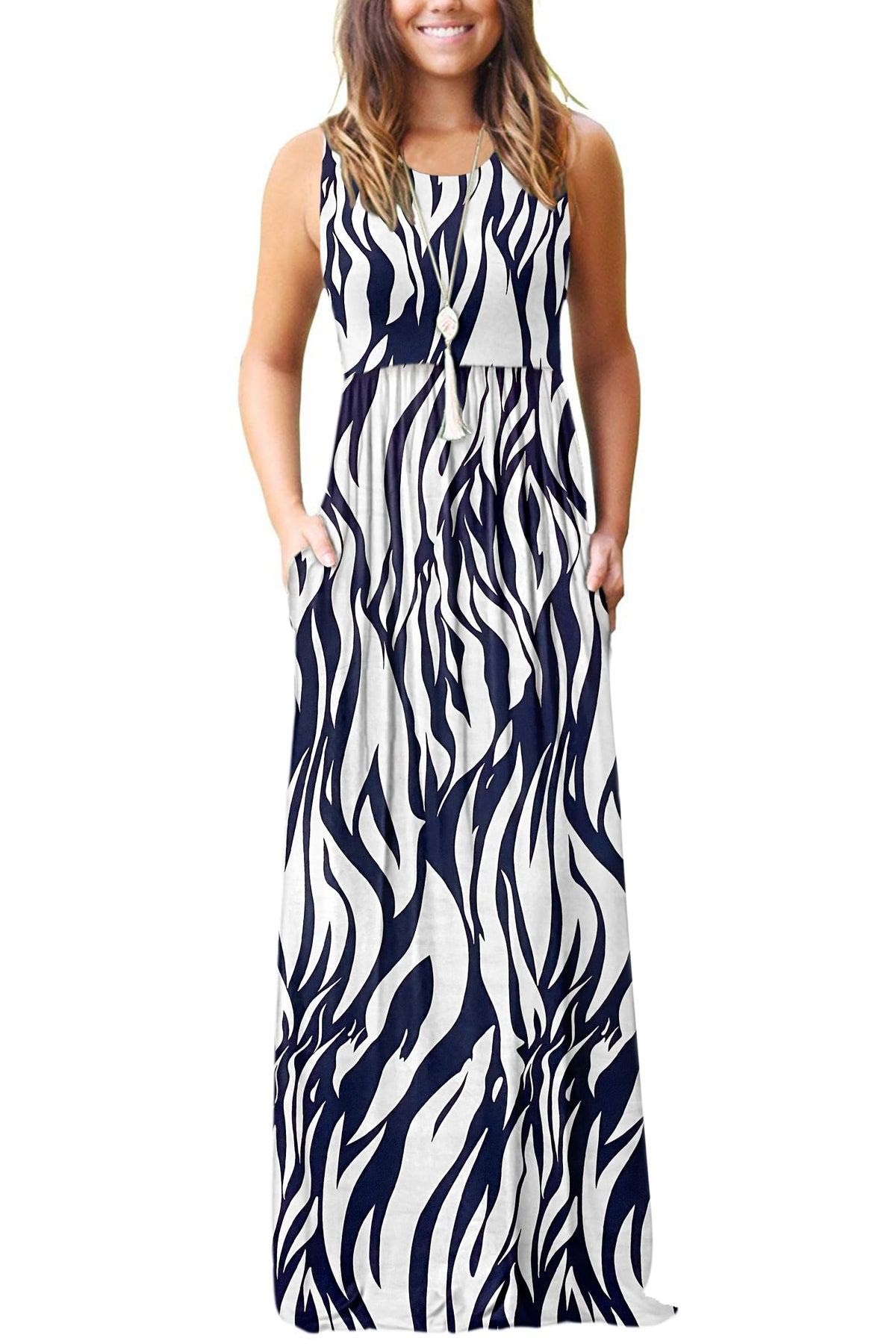 AUSELILY Women's Summer Sleeveless Loose Plain Casual Long Maxi Dresses
