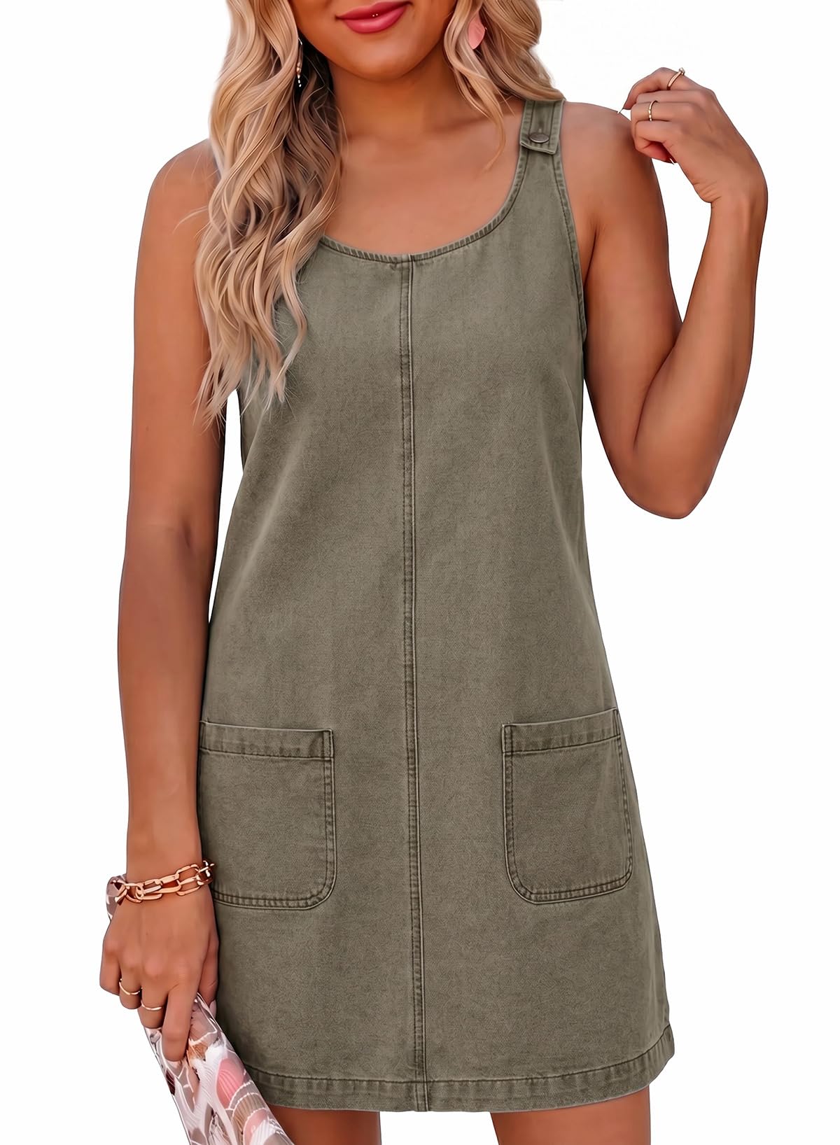 Dokotoo Womens Denim Dress Casual Sleeveless Babydoll Jean Overall Dress