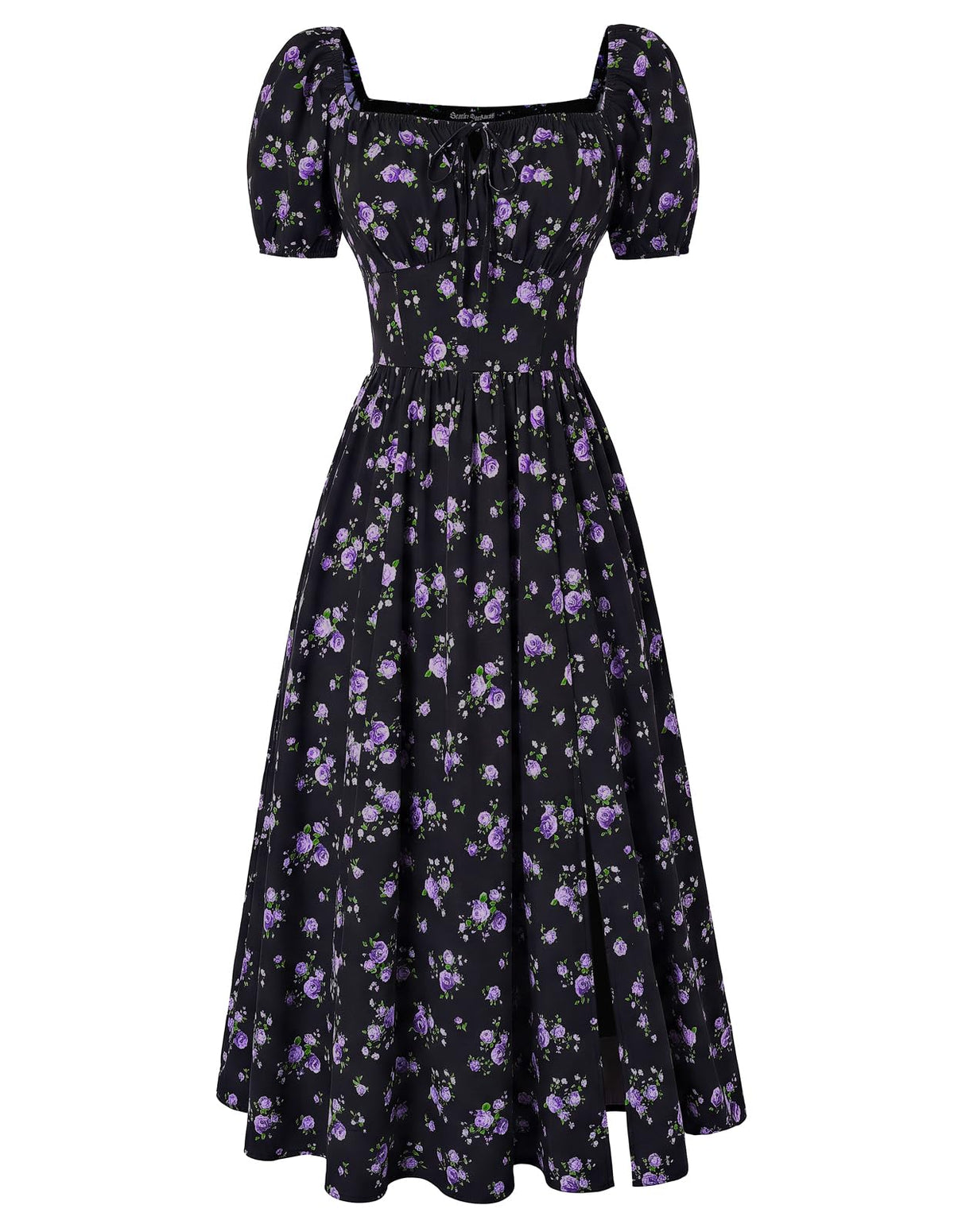 Scarlet Darkness Summer Spring Split Floral Corset Midi Dress with Pockets