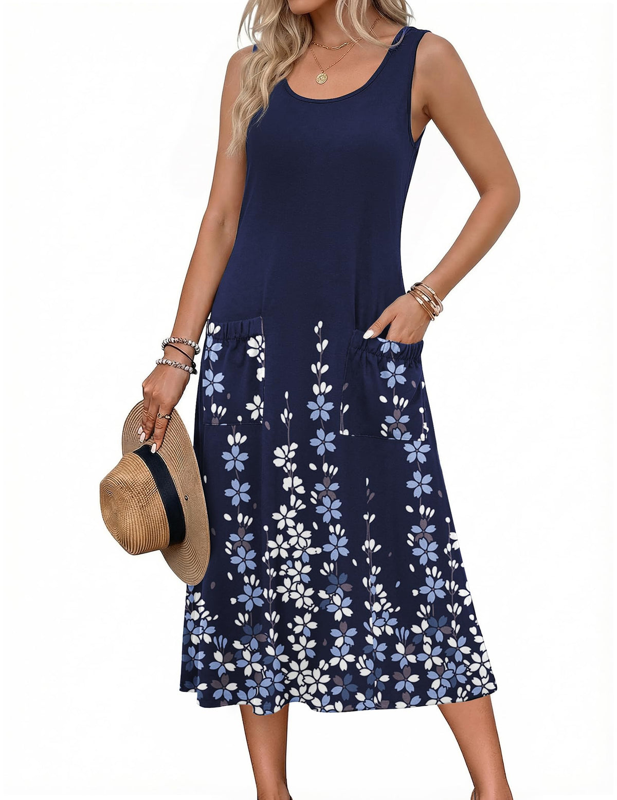 Zeagoo Womens Summer Midi Dresses 2026 Casual Sleeveless Tank Sundresses A Line Crewneck Beach Vacation Dress with Pockets