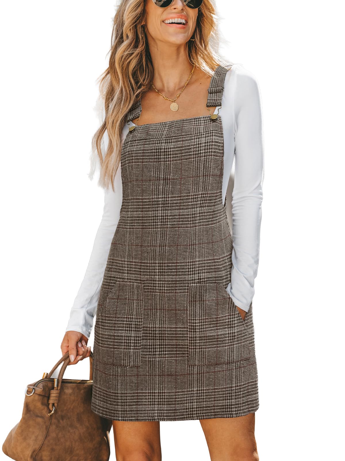 CUPSHE Women Corduroy Square Neck Wide Strap Fall Overall Mini Dress