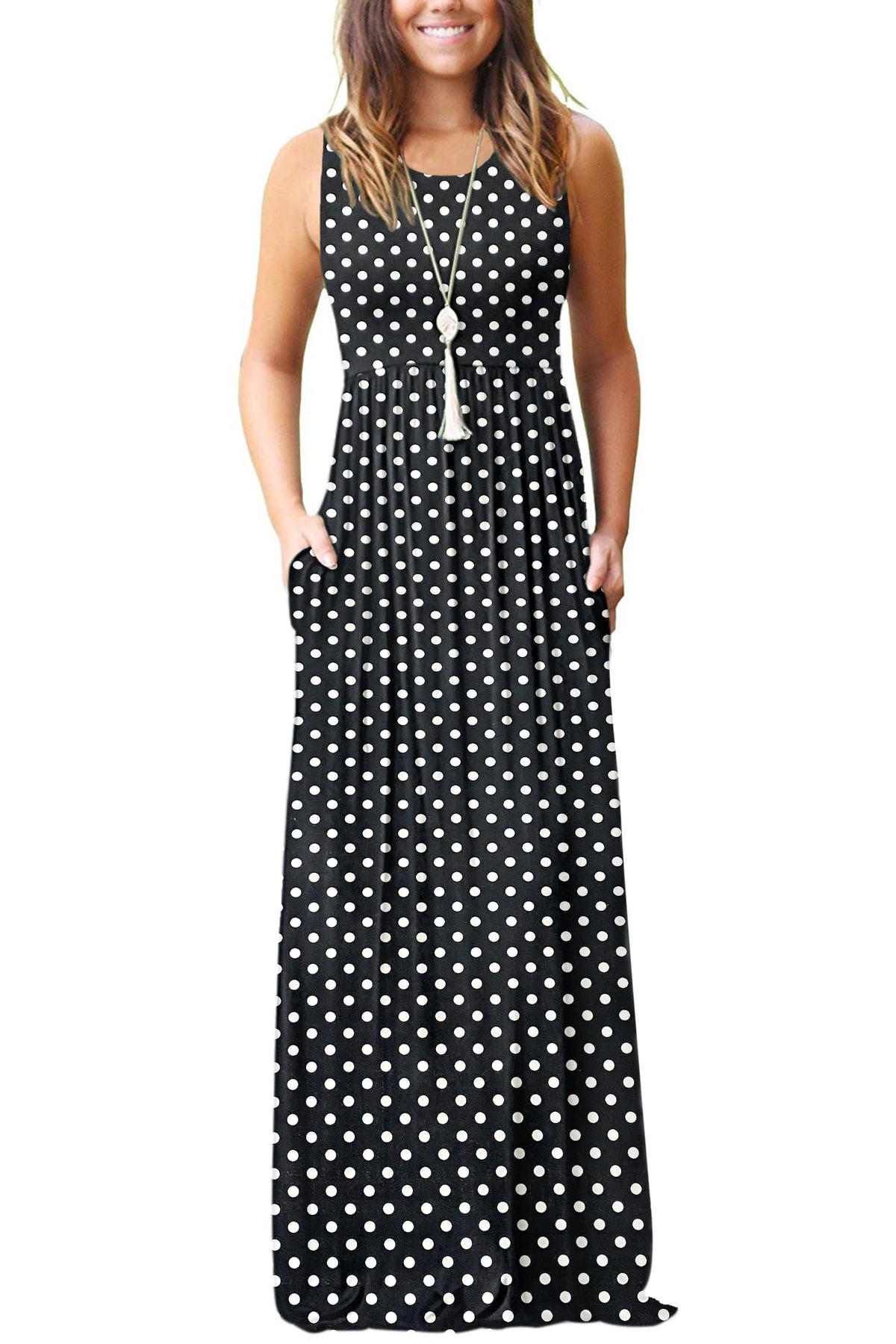 AUSELILY Women's Summer Sleeveless Loose Plain Casual Long Maxi Dresses
