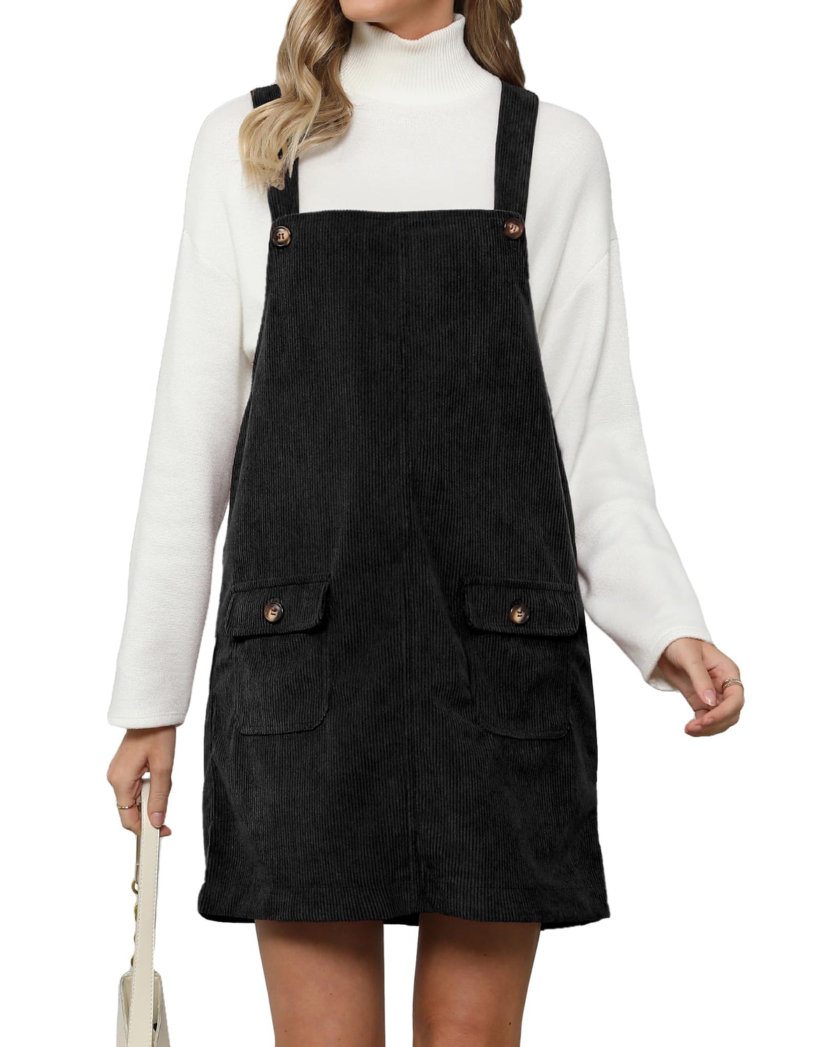 luvamia Corduroy Overall Dress for Women Adjustable Straps Casual Fashion Overalls Pinafore Short Dresses with Pockets