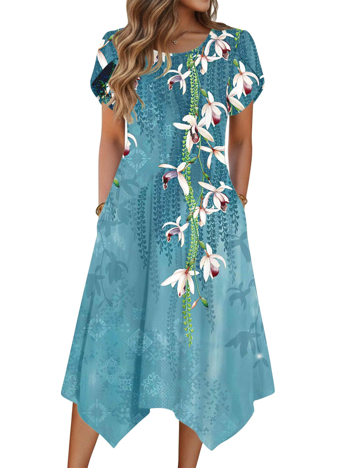 Zeagoo Womens Casual Dress for Summer Loose Hankerchief Flare Midi Sundress