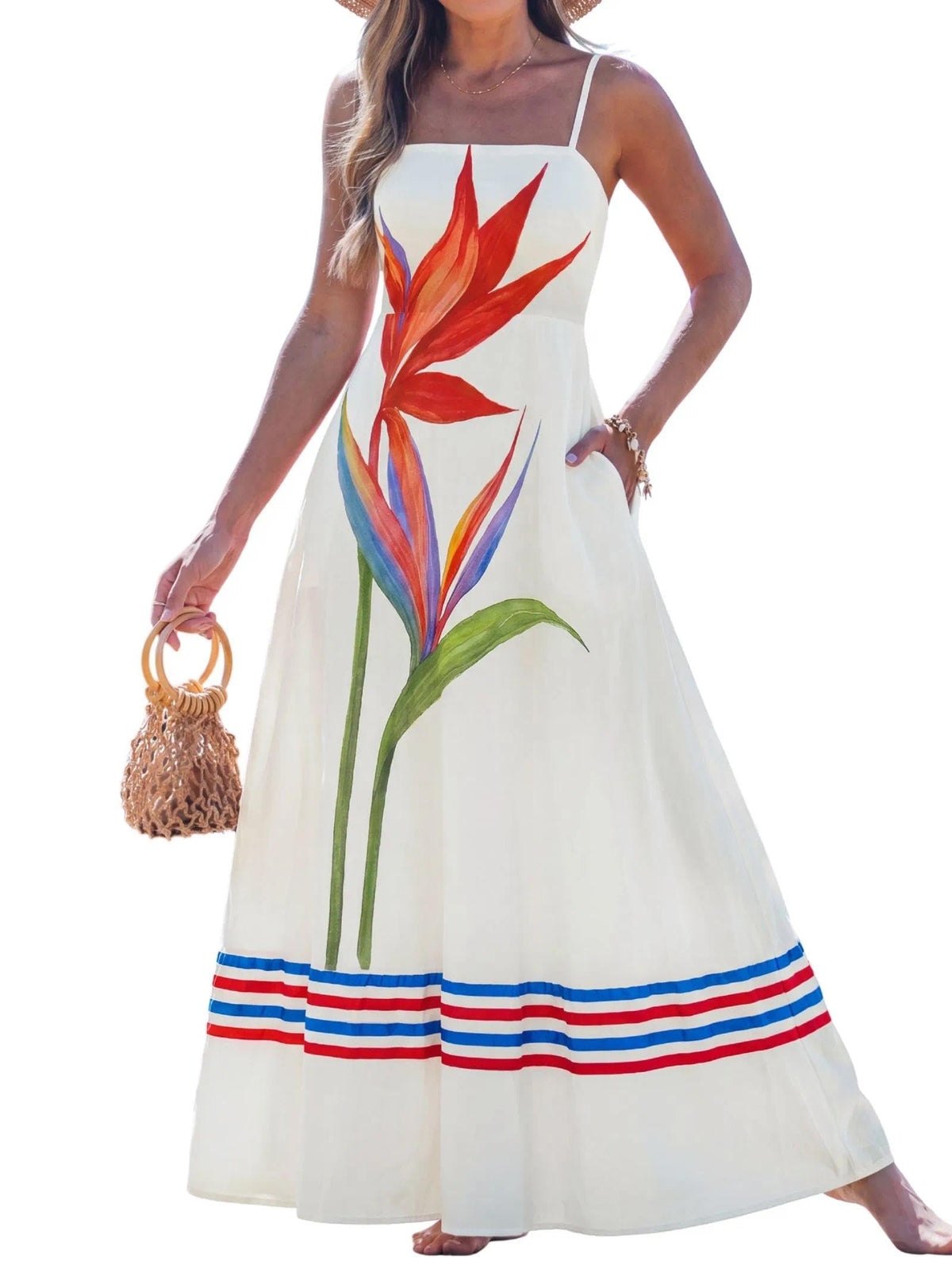 popvil Women Summer Maxi Dress 2026 Spaghetti Strap Long Beach Dress