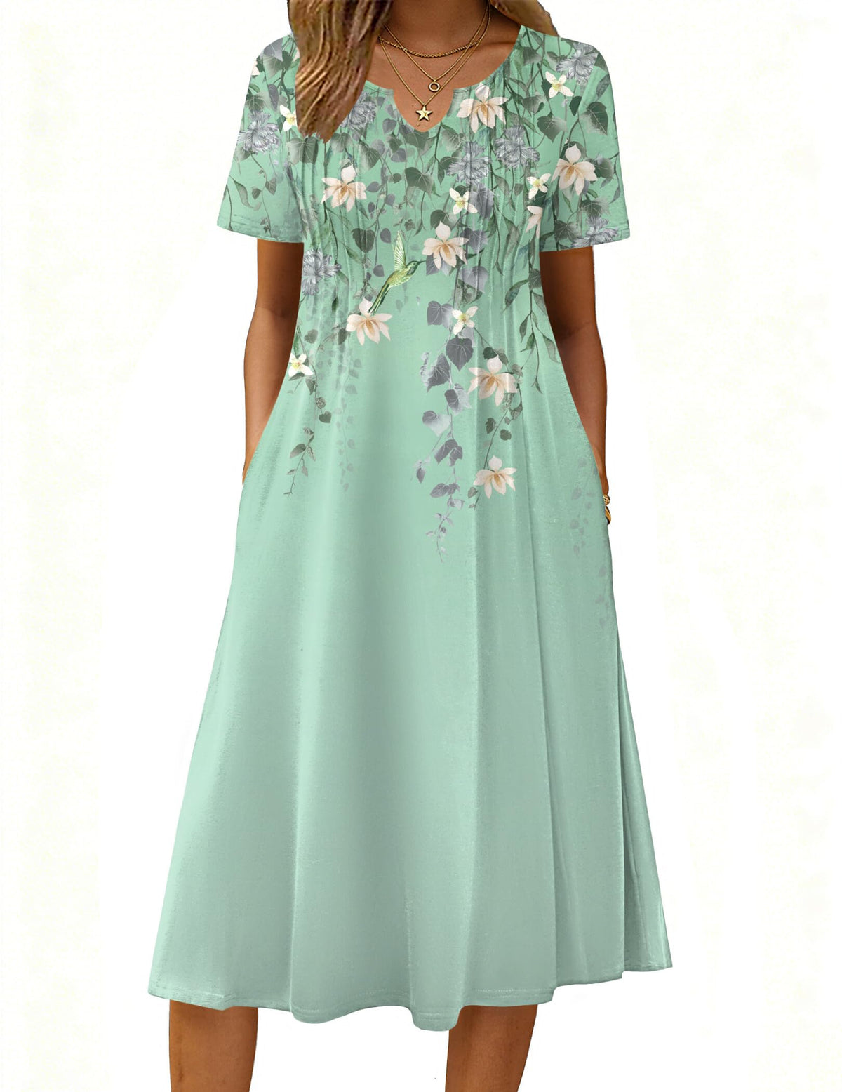 Zeagoo Summer Dresses for Women 2026 Casual Short Sleeve Aline Midi Dress with Pocket Flowy Pleated Tshirt Beach Sundress