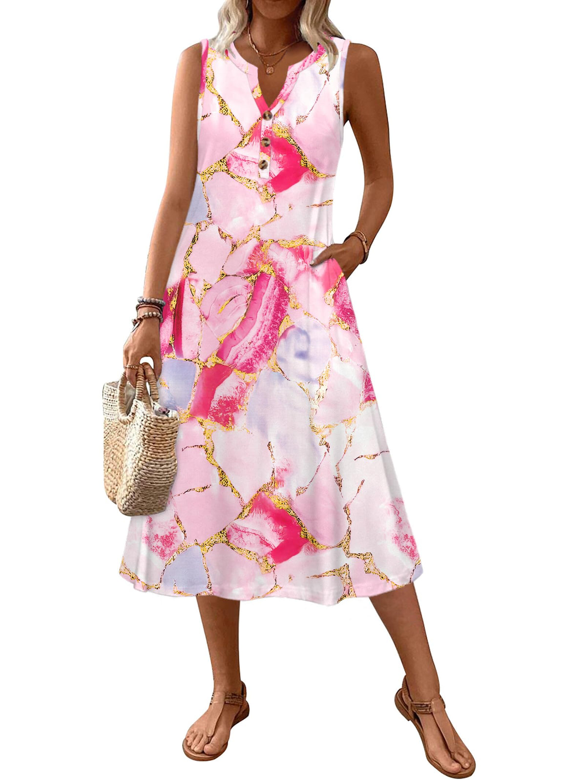 Zeagoo Summer Dress for Women 2026 Sleeveless Tank Midi Dress Vacation Beach Sundress Aline Boho Clothing