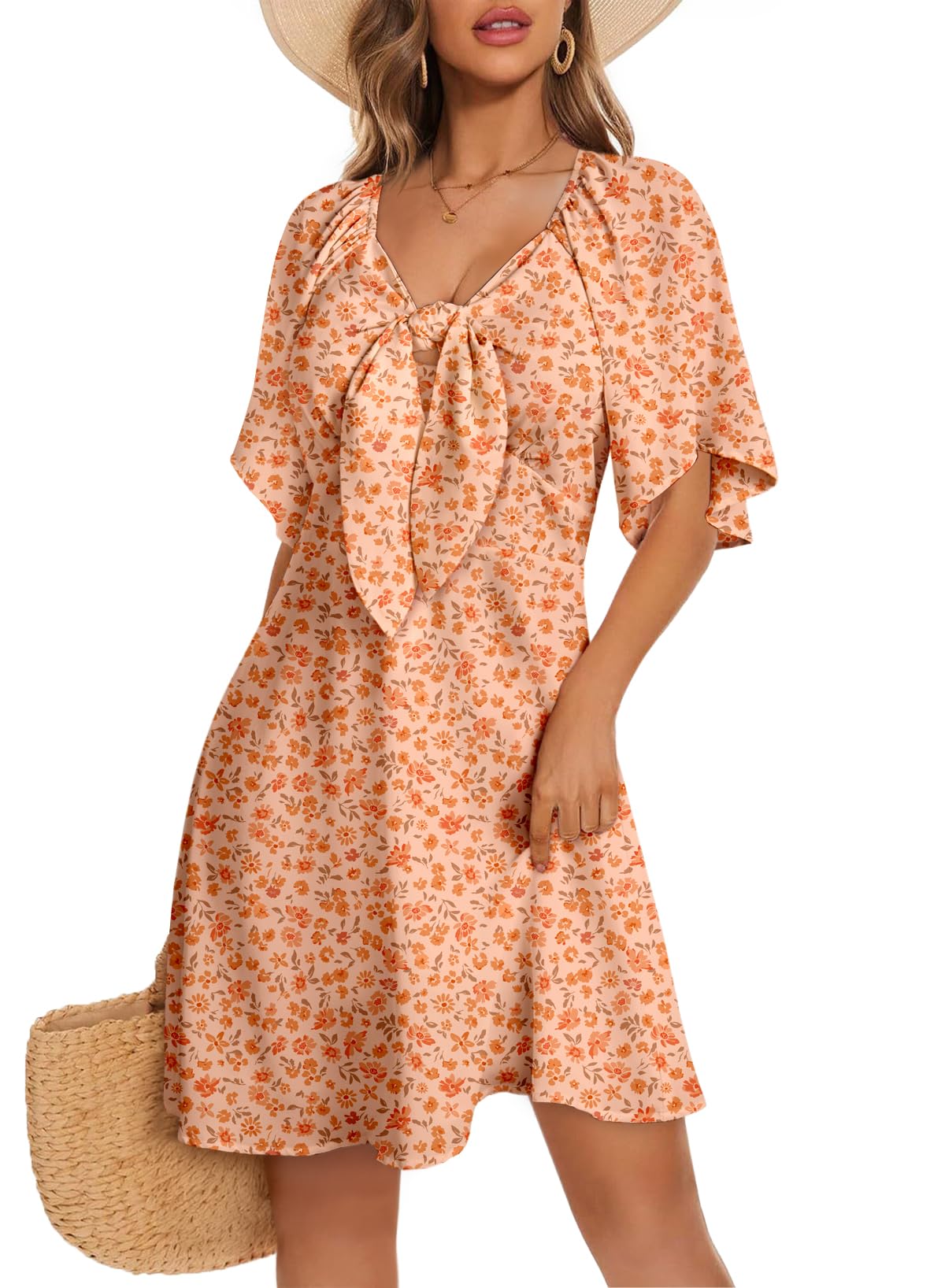 Dokotoo Womens Dresses 2026 Deep V Neck Elegant Bow tie Mini Dress S-XL