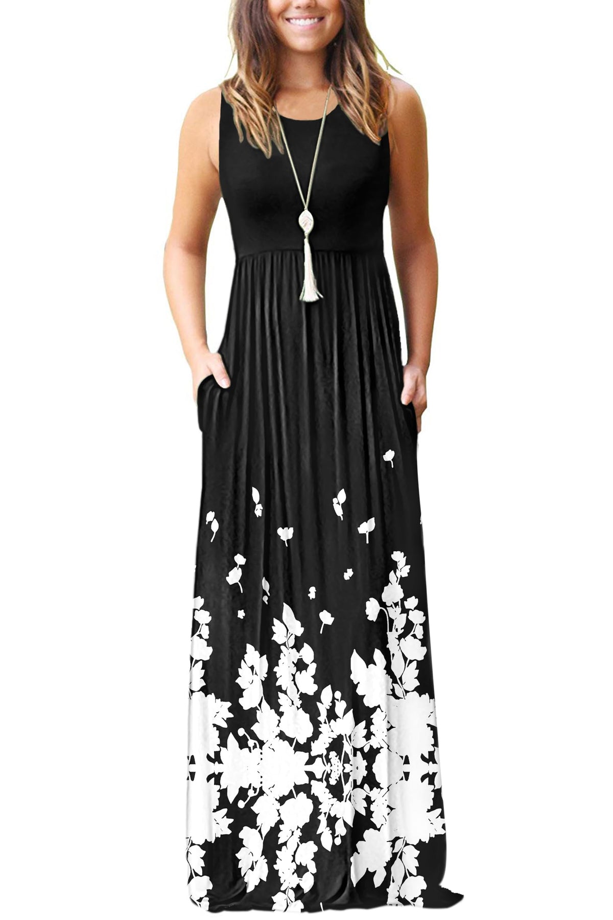 AUSELILY Women's Summer Sleeveless Loose Plain Casual Long Maxi Dresses