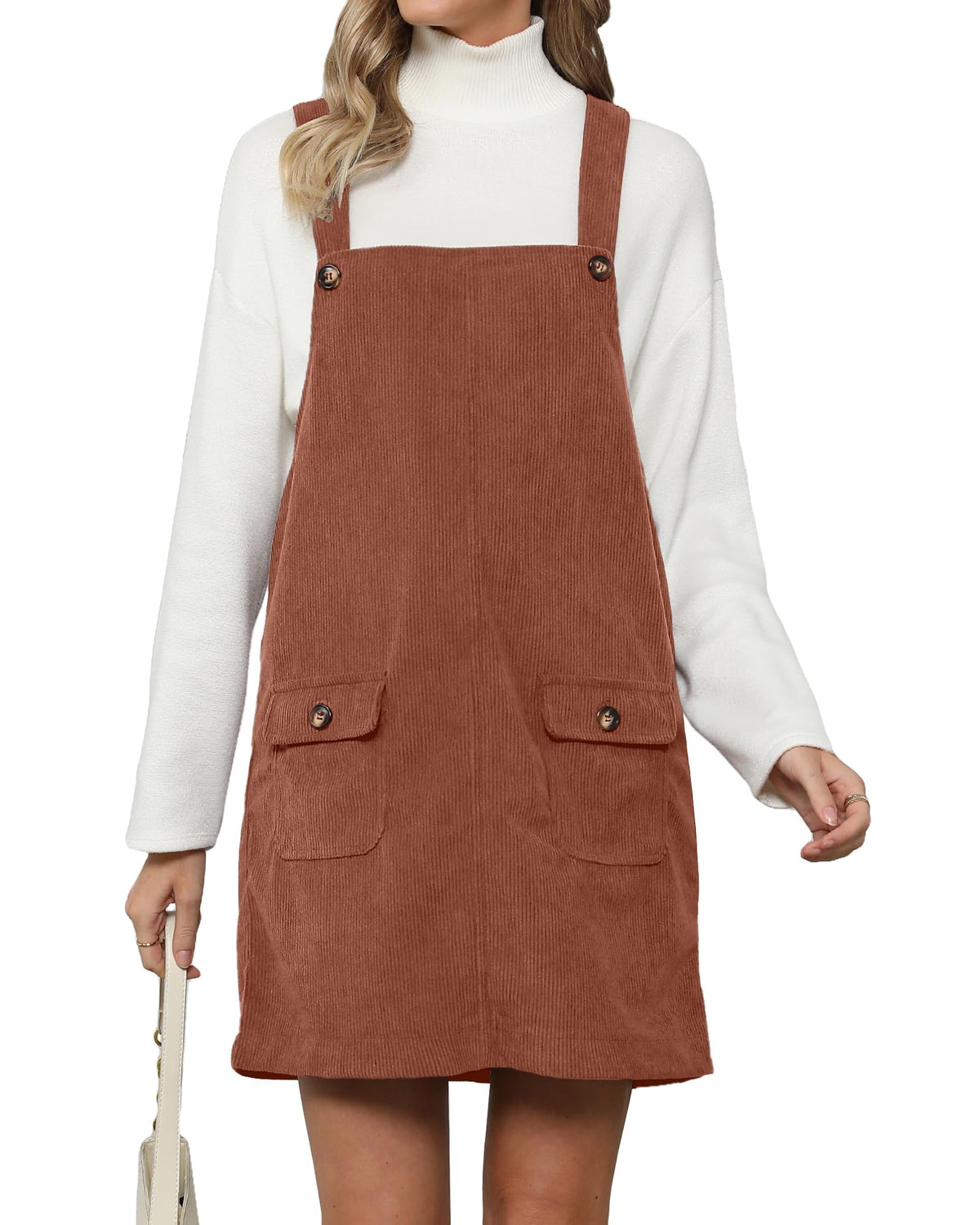 luvamia Corduroy Overall Dress for Women Adjustable Straps Casual Fashion Overalls Pinafore Short Dresses with Pockets
