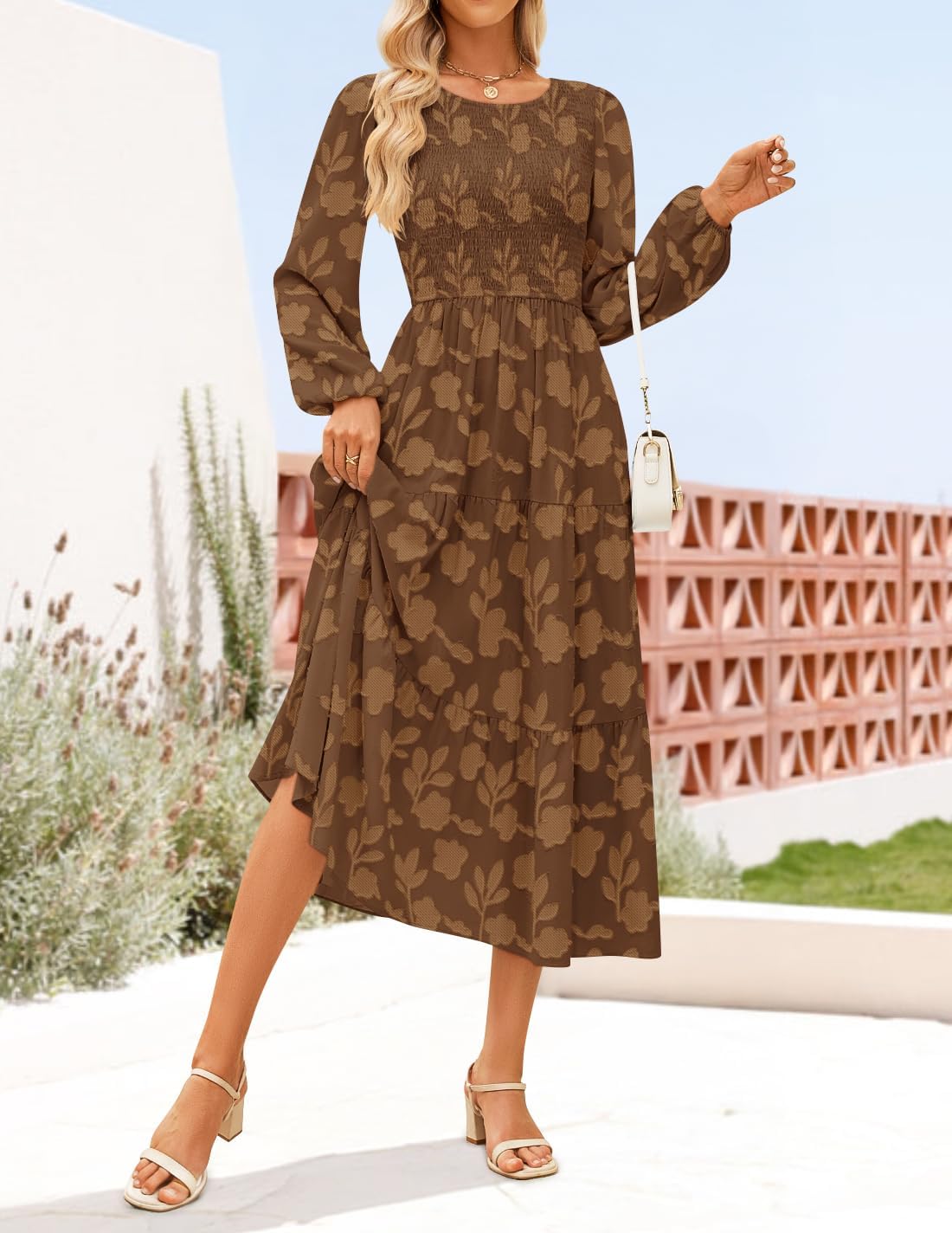 ZESICA Womens Fall Wedding Guest Long Sleeve Boho Midi Dress