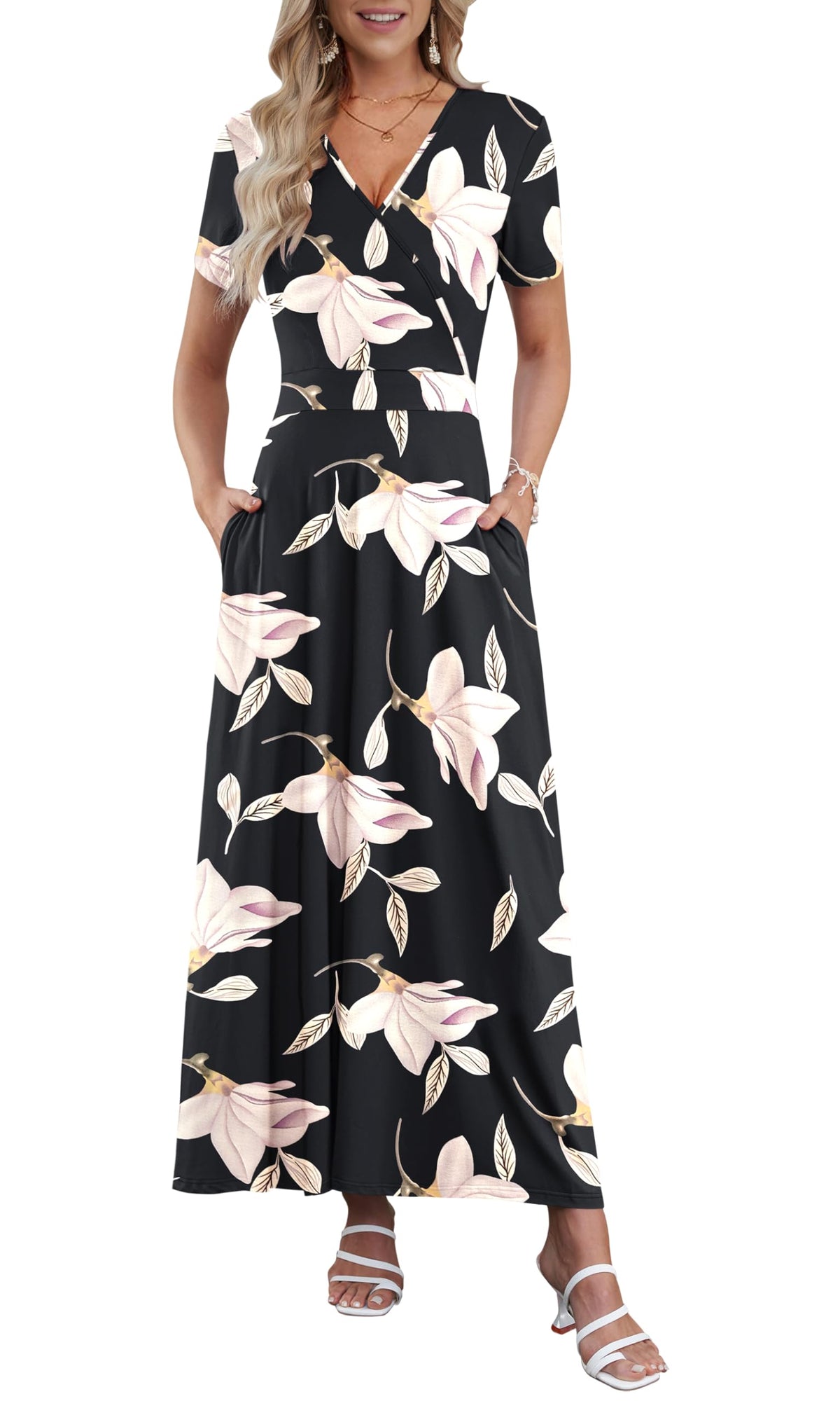 AUSELILY Maxi Dresses for Women Ankle Length Floral Beach Long Flowy Dress