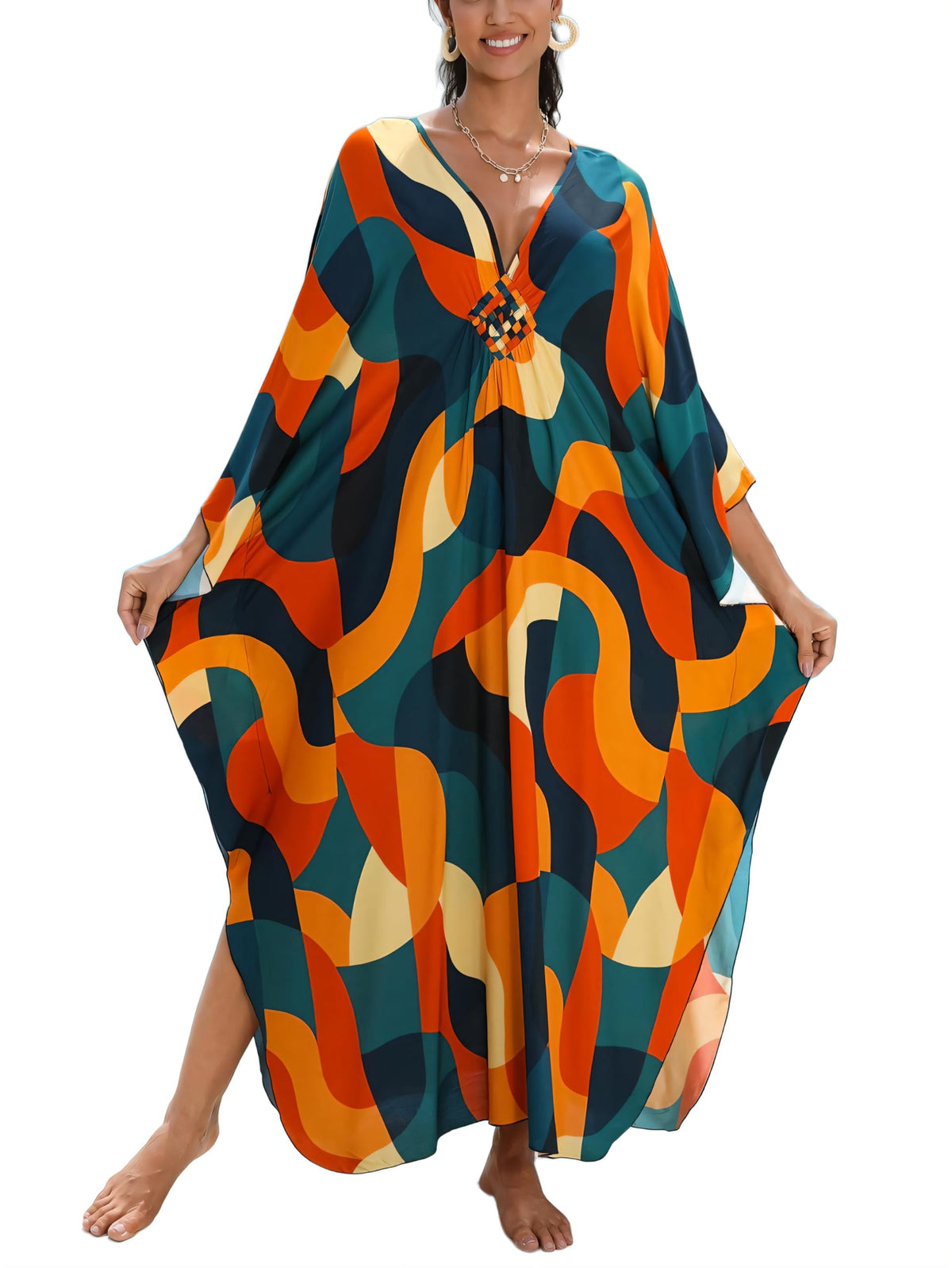 KEYLORTING Plus Size Kaftan Dress Women, African Moo Moo Print Caftan, Batwing Dress, Beach Cover Up for Party and Loungewear