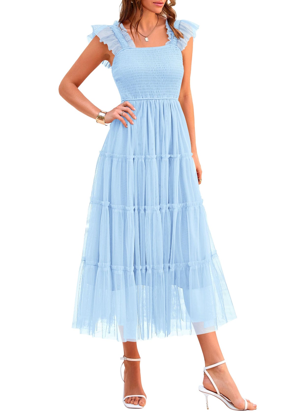 PRETTYGARDEN Women's Summer Smocked Midi Tulle Dress